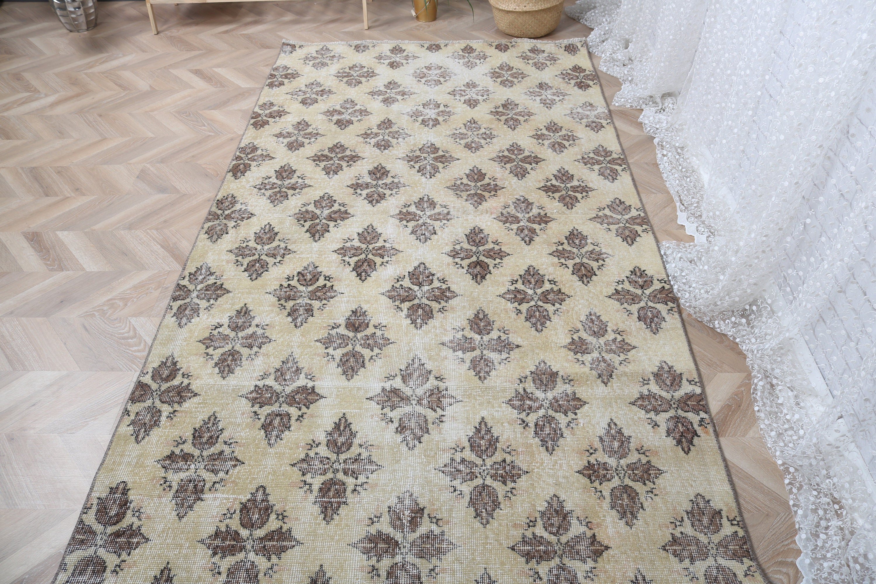 Living Room Rugs, Beige  4.4x8.2 ft Area Rugs, Turkish Rugs, Vintage Rug, Oushak Area Rugs, Geometric Rug