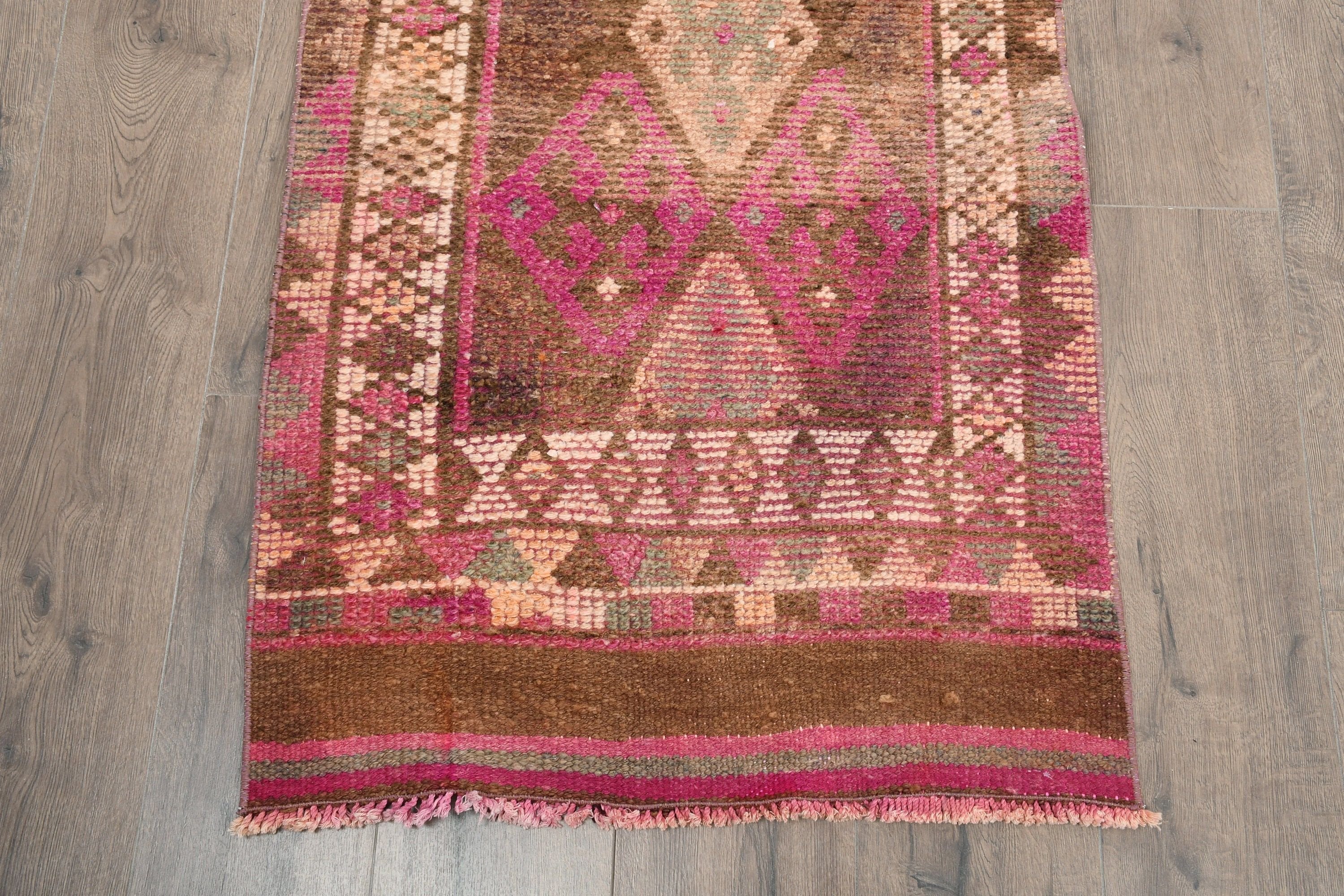 Pink Wool Rug, Rugs for Corridor, Home Decor Rugs, 2.4x11.7 ft Runner Rug, Hallway Rugs, Cool Rug, Turkish Rug, Vintage Rugs, Stair Rug