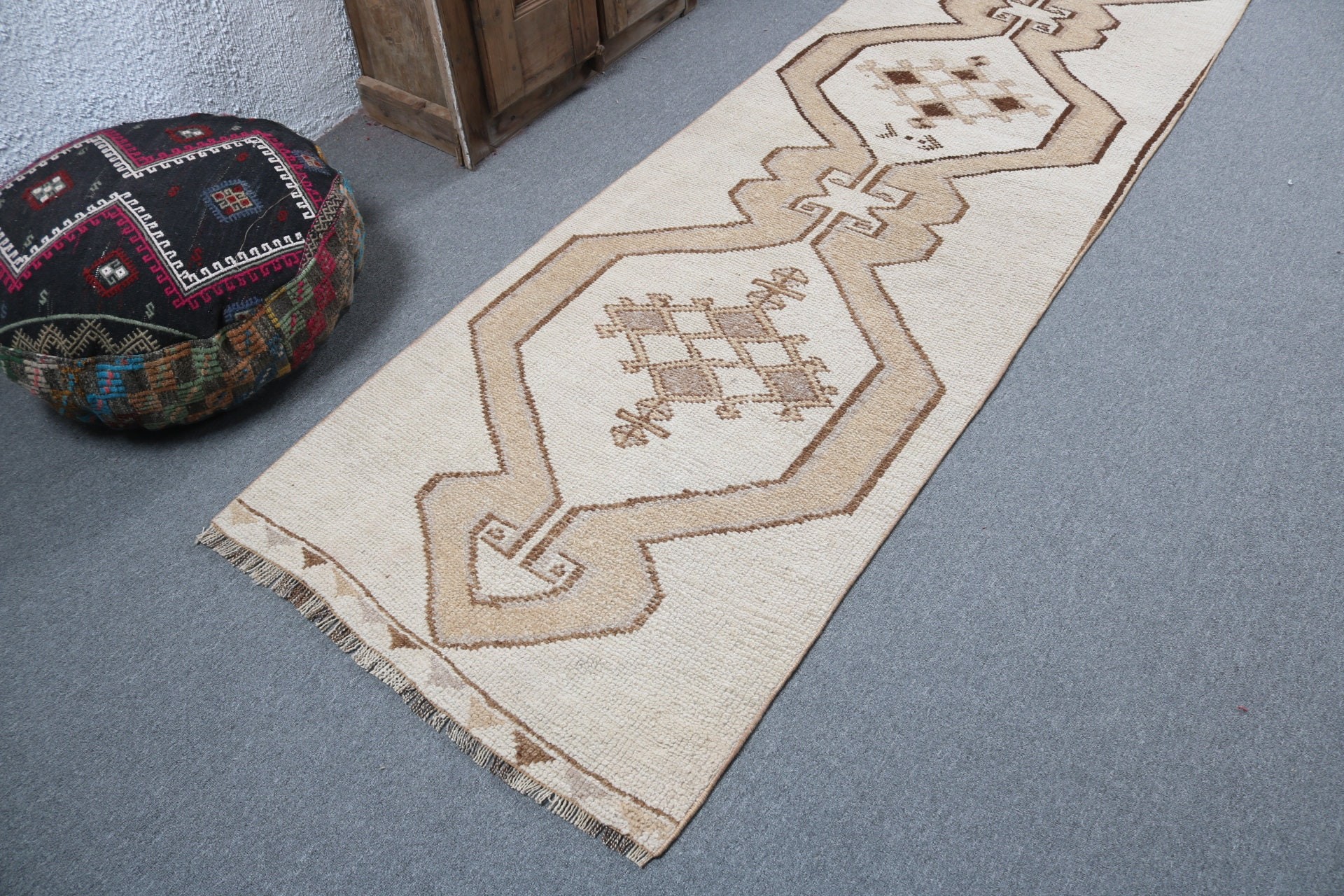 Rugs for Stair, Beige Geometric Rug, Vintage Runner Rugs, Bedroom Rugs, Vintage Rug, Floor Rug, 2.9x10.9 ft Runner Rugs, Turkish Rug