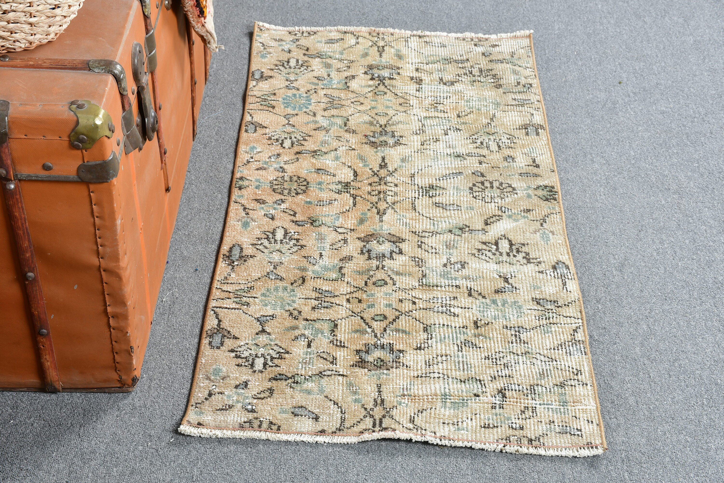 Vintage Rug, Brown Oriental Rugs, Turkish Rug, Moroccan Rug, Kitchen Rugs, Bright Rug, Nursery Rug, 2x3.9 ft Small Rug