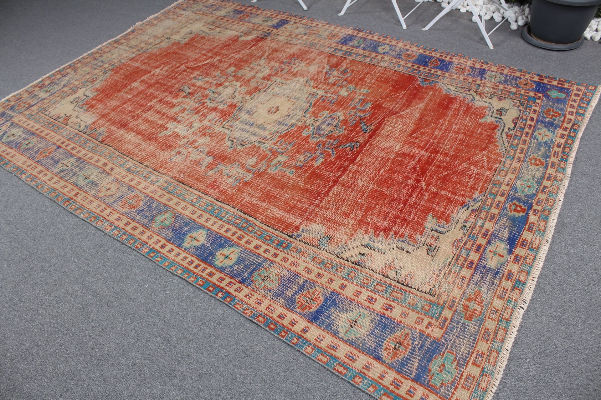 Living Room Rugs, 6.3x8.8 ft Large Rug, Turkish Rug, Red Oushak Rug, Vintage Rugs, Muted Rug, Dining Room Rug, Antique Rugs