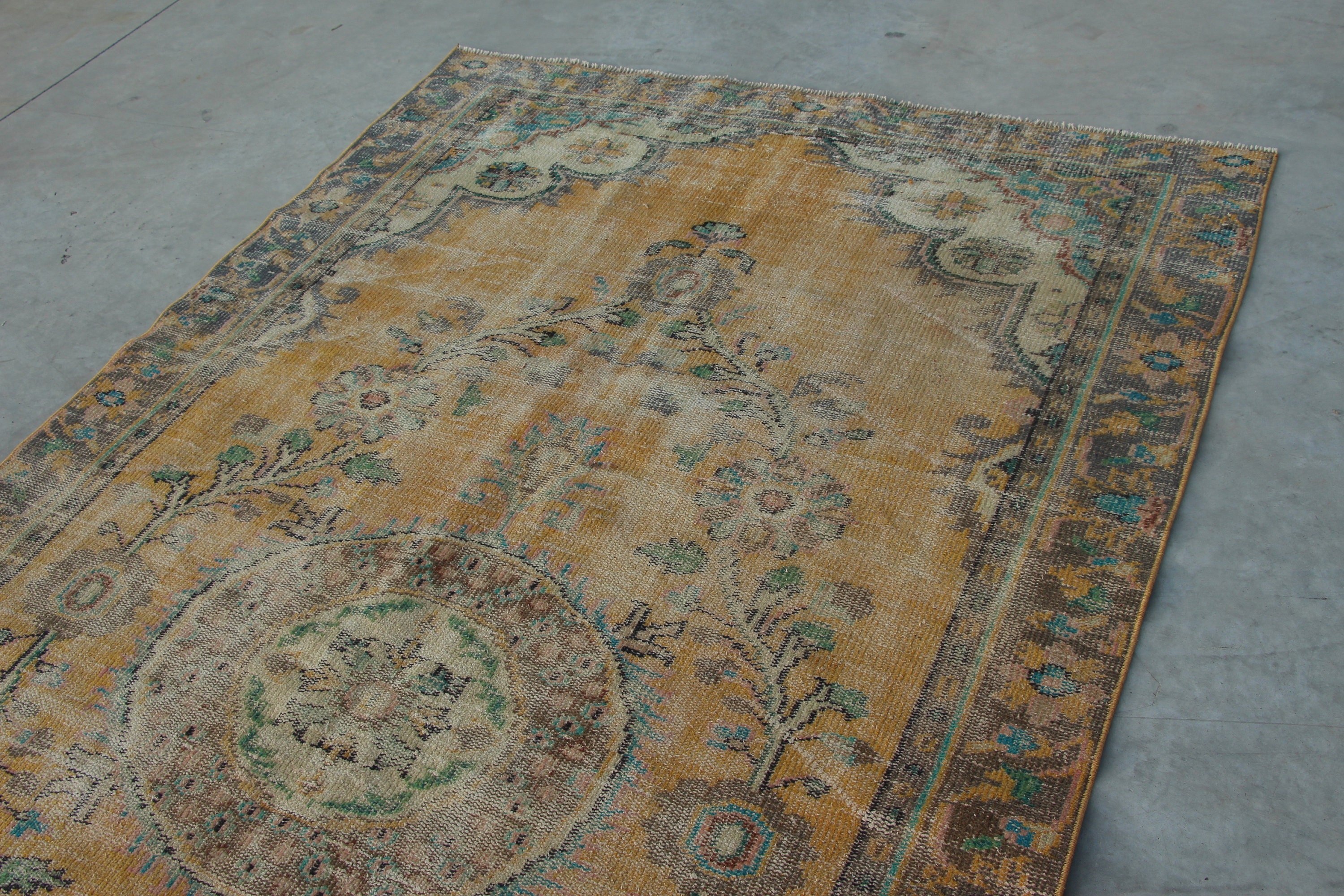 Turkish Rugs, Living Room Rugs, Rugs for Living Room, Yellow Wool Rug, Bedroom Rugs, 5.6x9.2 ft Large Rug, Vintage Rug, Antique Rug