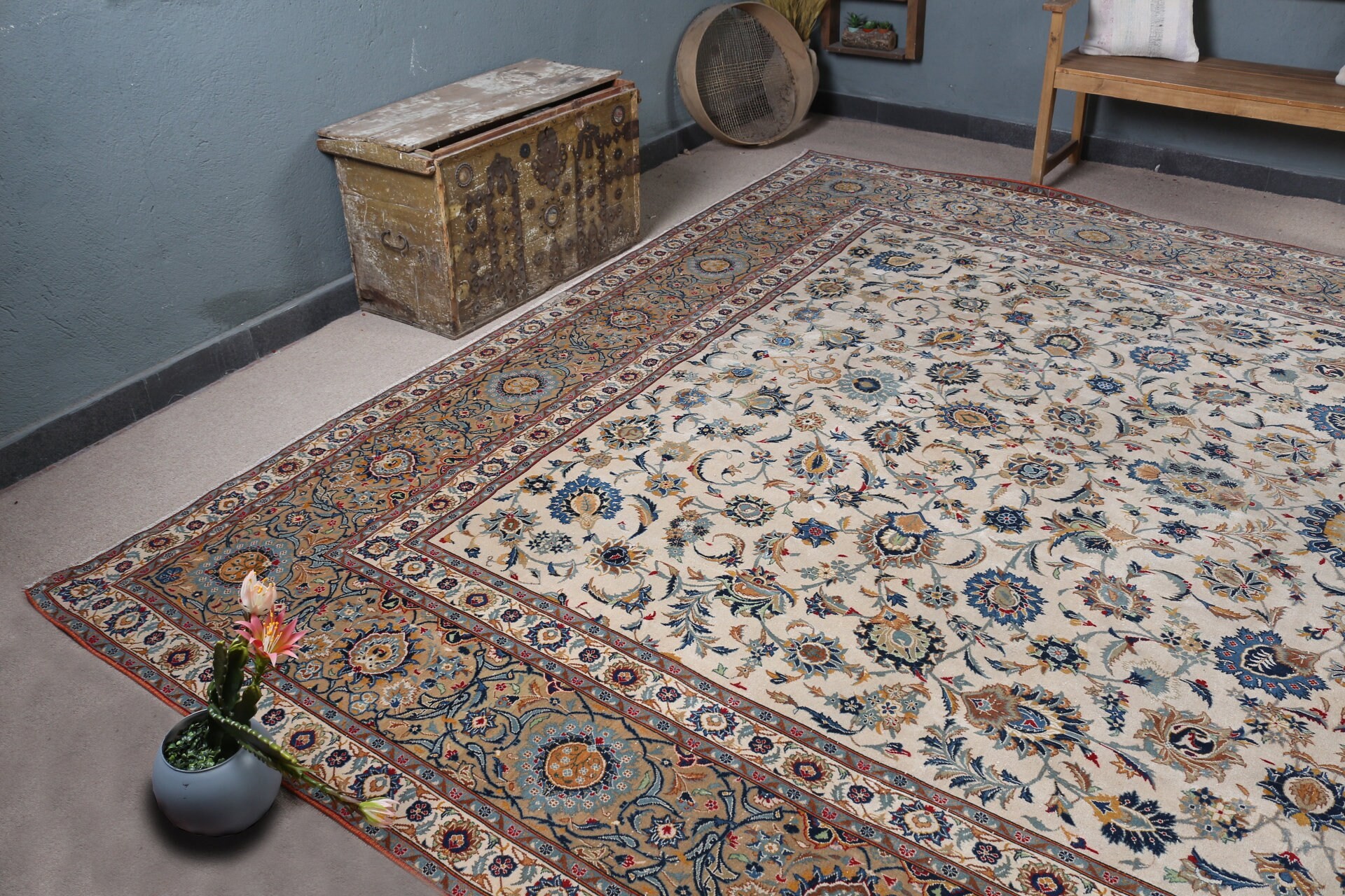 Turkish Rug, Kitchen Rugs, Dining Room Rug, 10.3x13.6 ft Oversize Rug, Beige Wool Rugs, Vintage Rug, Living Room Rug, Old Rug, Floor Rug
