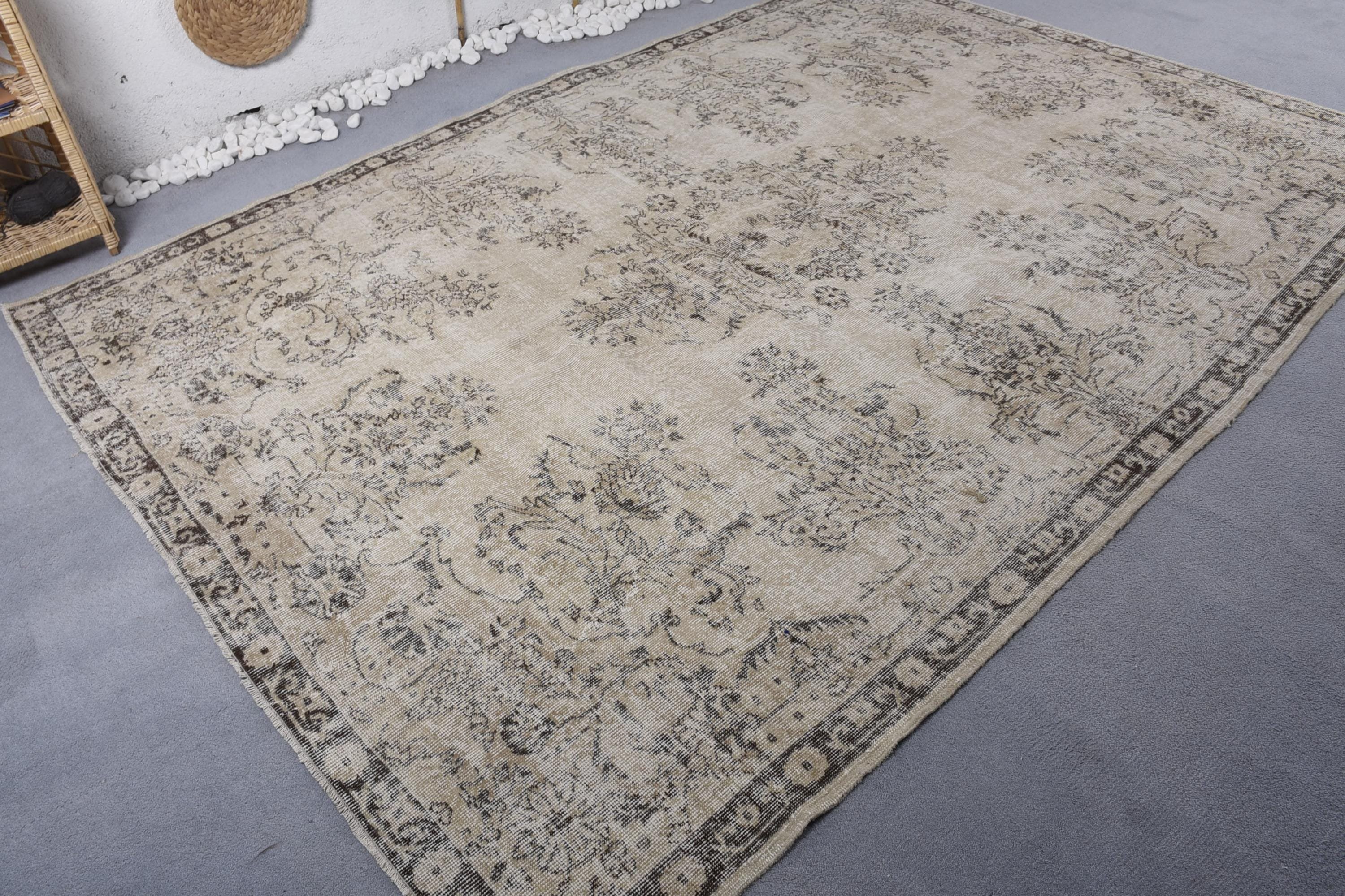 Nötr Halılar, Yemek Odası Halısı, Bej Düz Dokuma Halılar, Türk Halıları, Vintage Halılar, Büyük Oushak Halısı, 7x9.7 ft Büyük Halı, El Dokuma Halı