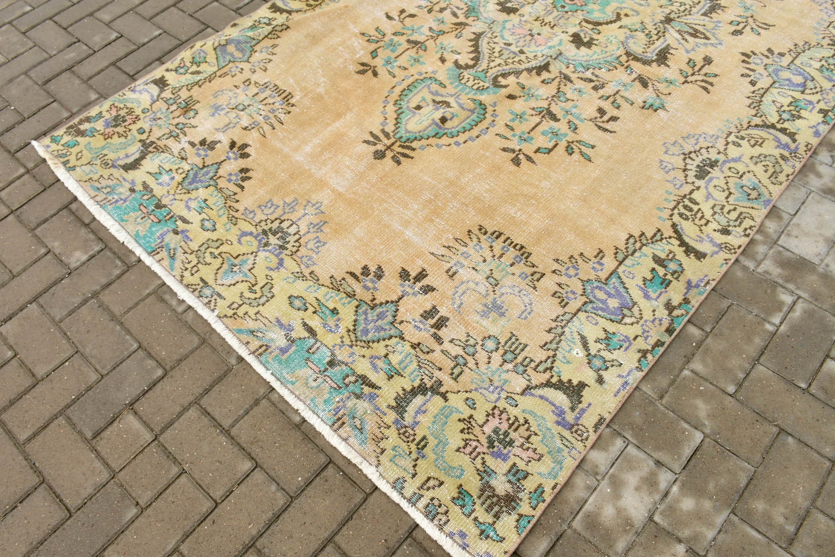 Turuncu Oryantal Halı, Ev Dekor Halısı, Yer Halısı, 5.3x9.7 ft Büyük Halı, Türk Halısı, Boho Halısı, Vintage Halılar, Salon Halısı, Oturma Odası Halıları