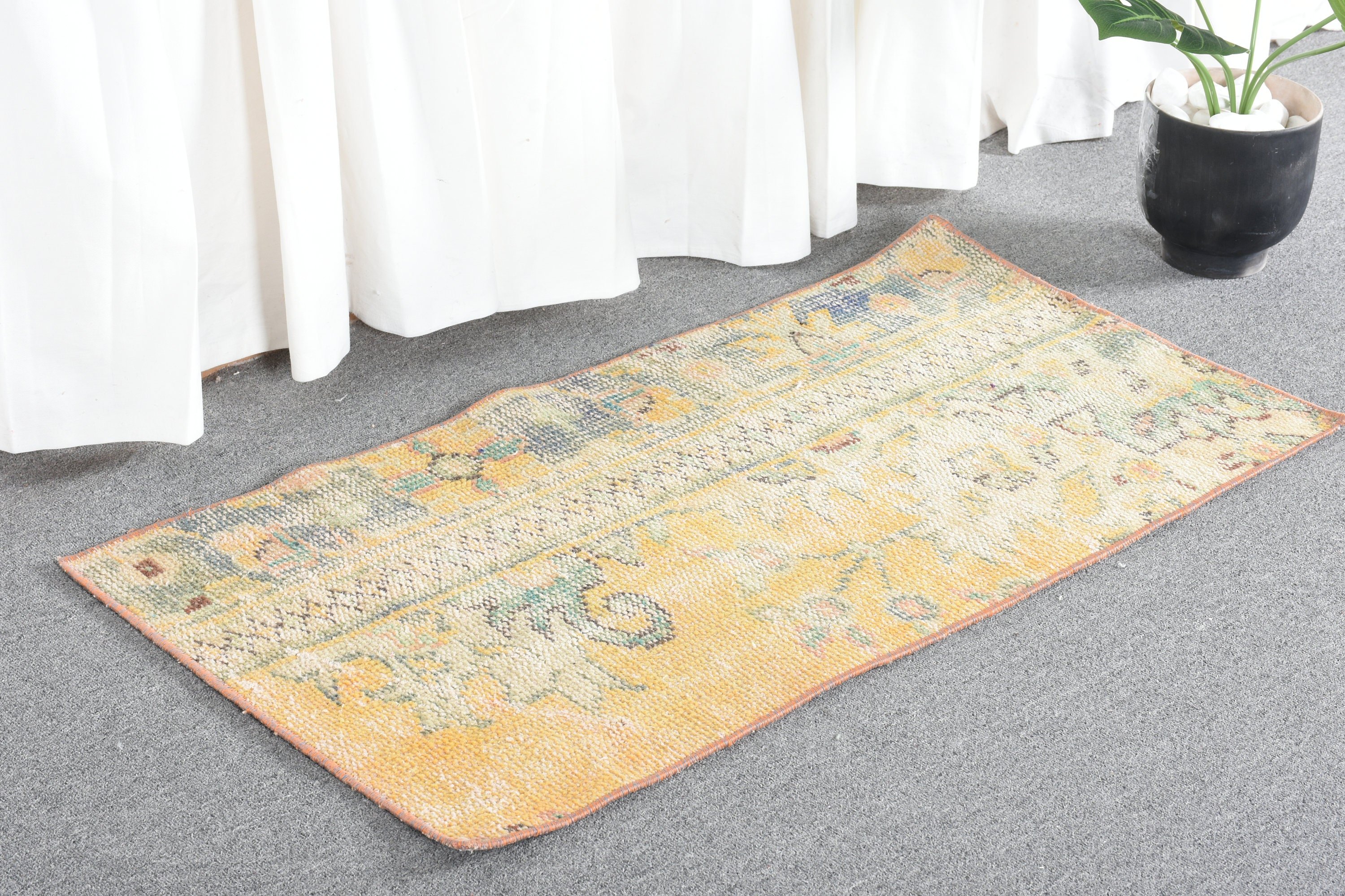 Turkish Rug, Bedroom Rugs, 1.6x3.3 ft Small Rugs, Floor Rug, Yellow Home Decor Rug, Rugs for Bedroom, Vintage Rug, Pale Rugs, Bathroom Rug