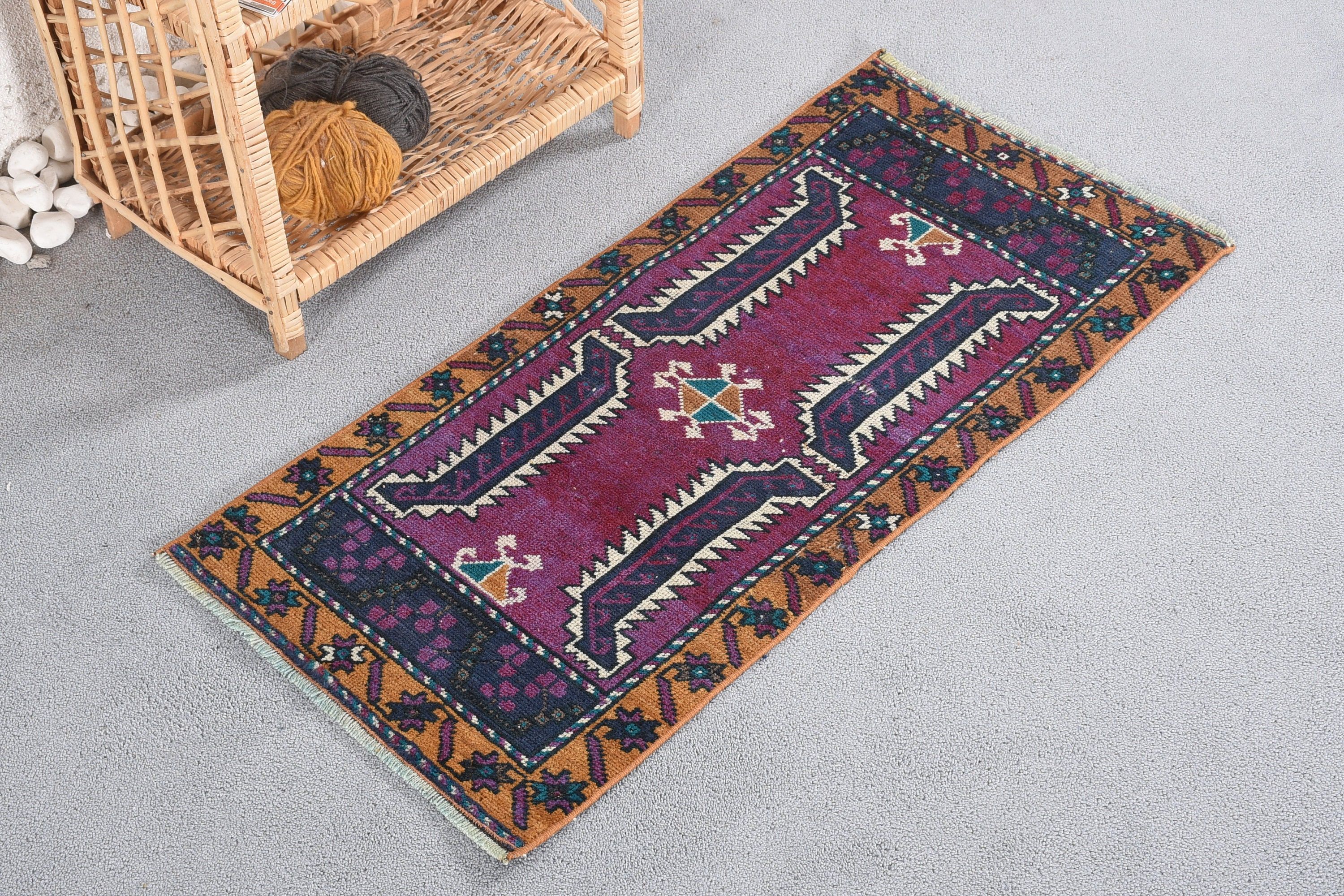 Bathroom Rug, Turkish Rug, Vintage Rug, Kitchen Rug, Turkey Rugs, Purple Anatolian Rug, 1.5x3.2 ft Small Rug, Oushak Rugs