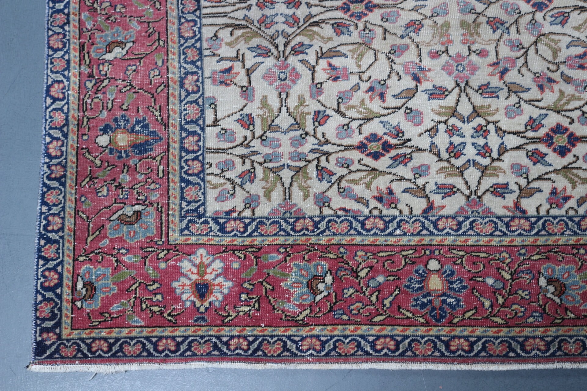 Vintage Halı, Oushak Halı, Fas Halısı, Oturma Odası Halısı, Bej Antika Halı, Salon Halısı, 6.5x9.8 ft Büyük Halı, Türk Halısı, Salon Halıları