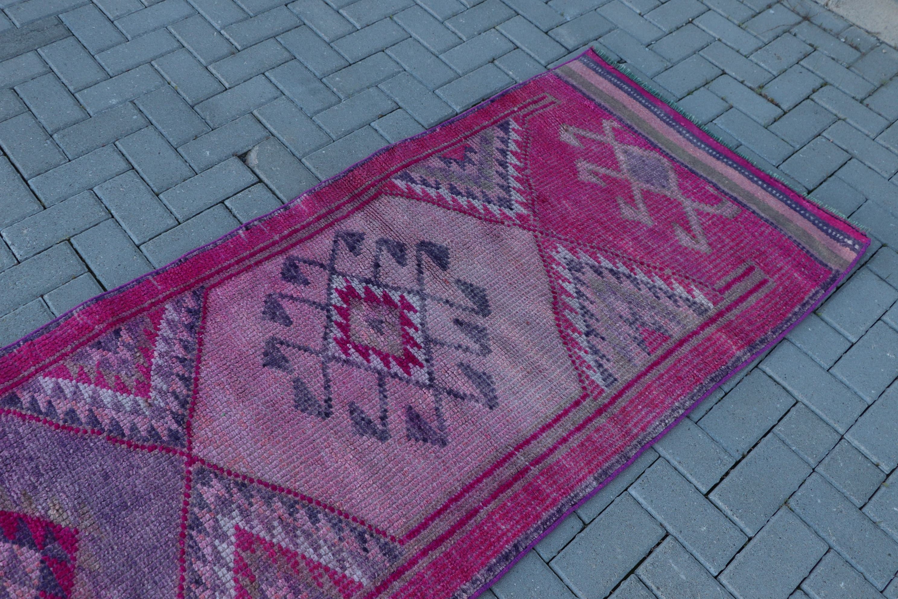 Bohemian Rug, Vintage Rug, Corridor Rugs, 2.9x10.7 ft Runner Rugs, Hallway Rug, Turkish Rug, Kitchen Rug, Floor Rug, Pink Oriental Rugs