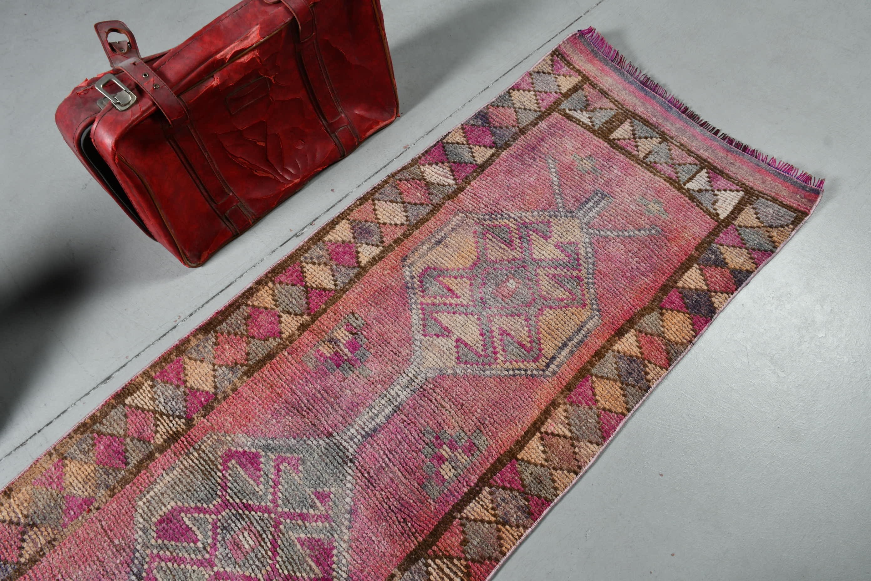 Designer Rug, Vintage Rug, 2.4x8.9 ft Runner Rugs, Pink Home Decor Rug, Hallway Rug, Turkish Rug, Moroccan Rug, Kitchen Rug, Floor Rug