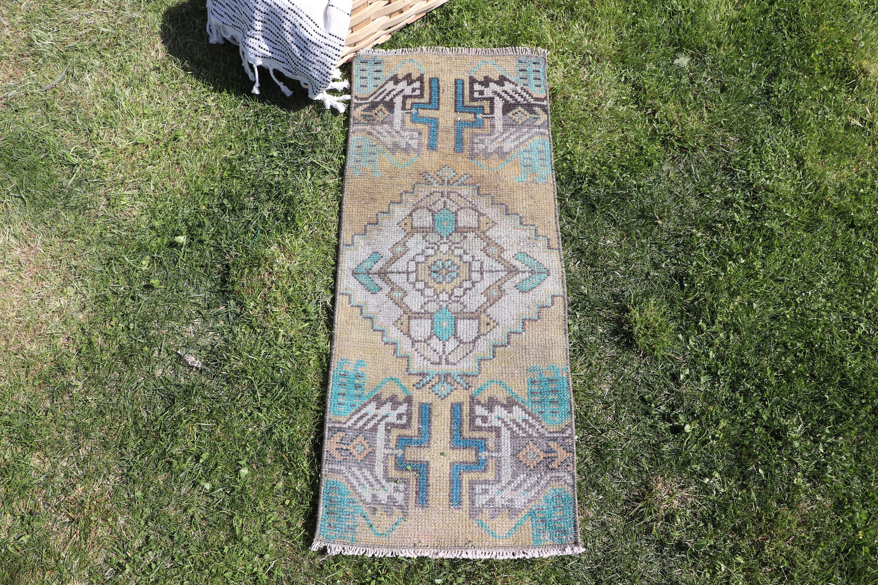 Geometric Rugs, Oushak Rugs, Wall Hanging Rug, Office Rug, Car Mat Rugs, 1.1x2.7 ft Small Rugs, Turkish Rug, Vintage Rug, Green Modern Rugs