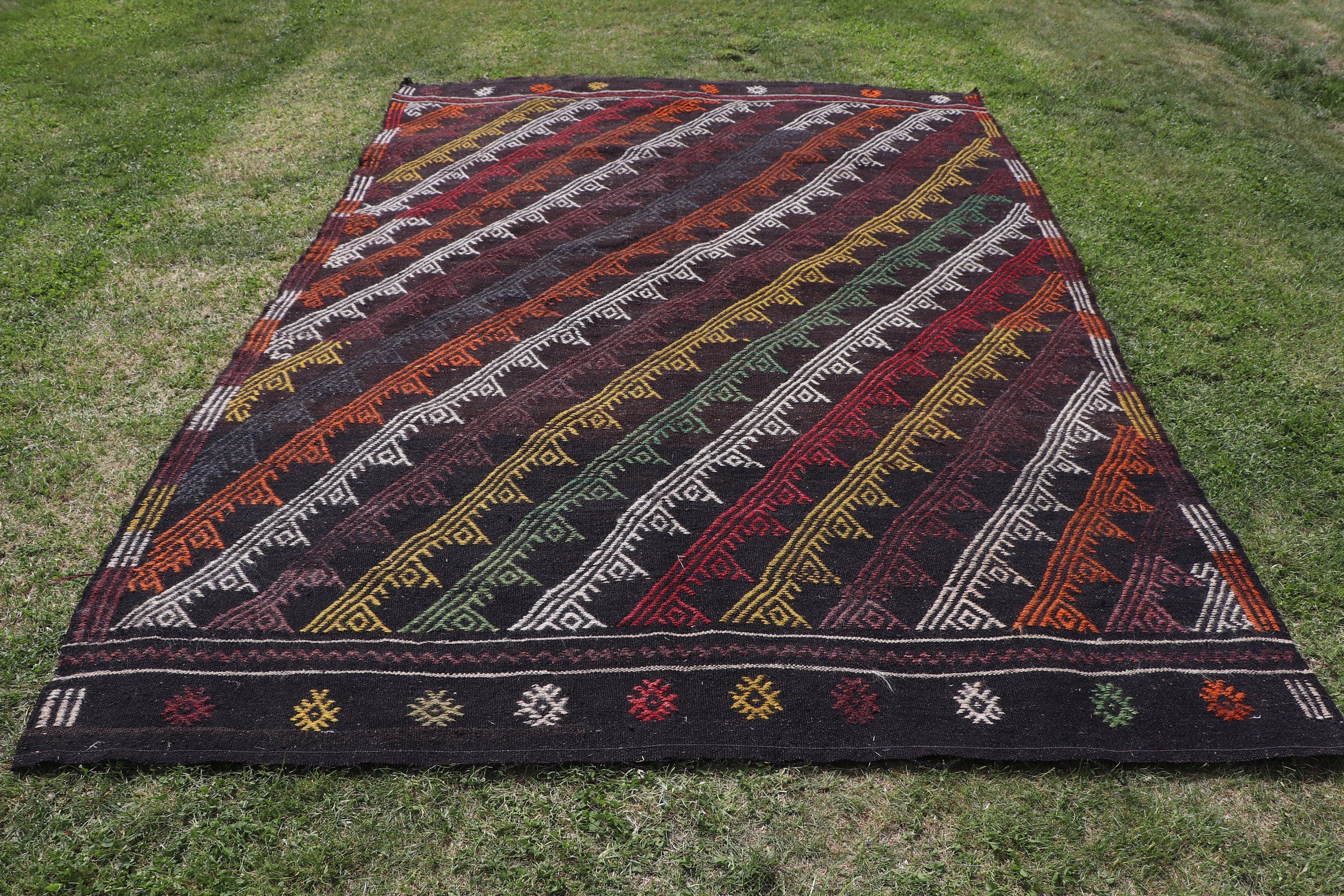 Siyah Oryantal Halılar, Kilim, Vintage Halı, Yemek Odası Halıları, 6,5x9,2 ft Büyük Halı, Yer Halıları, Lüks Halılar, Oturma Odası Halıları, Türk Halıları