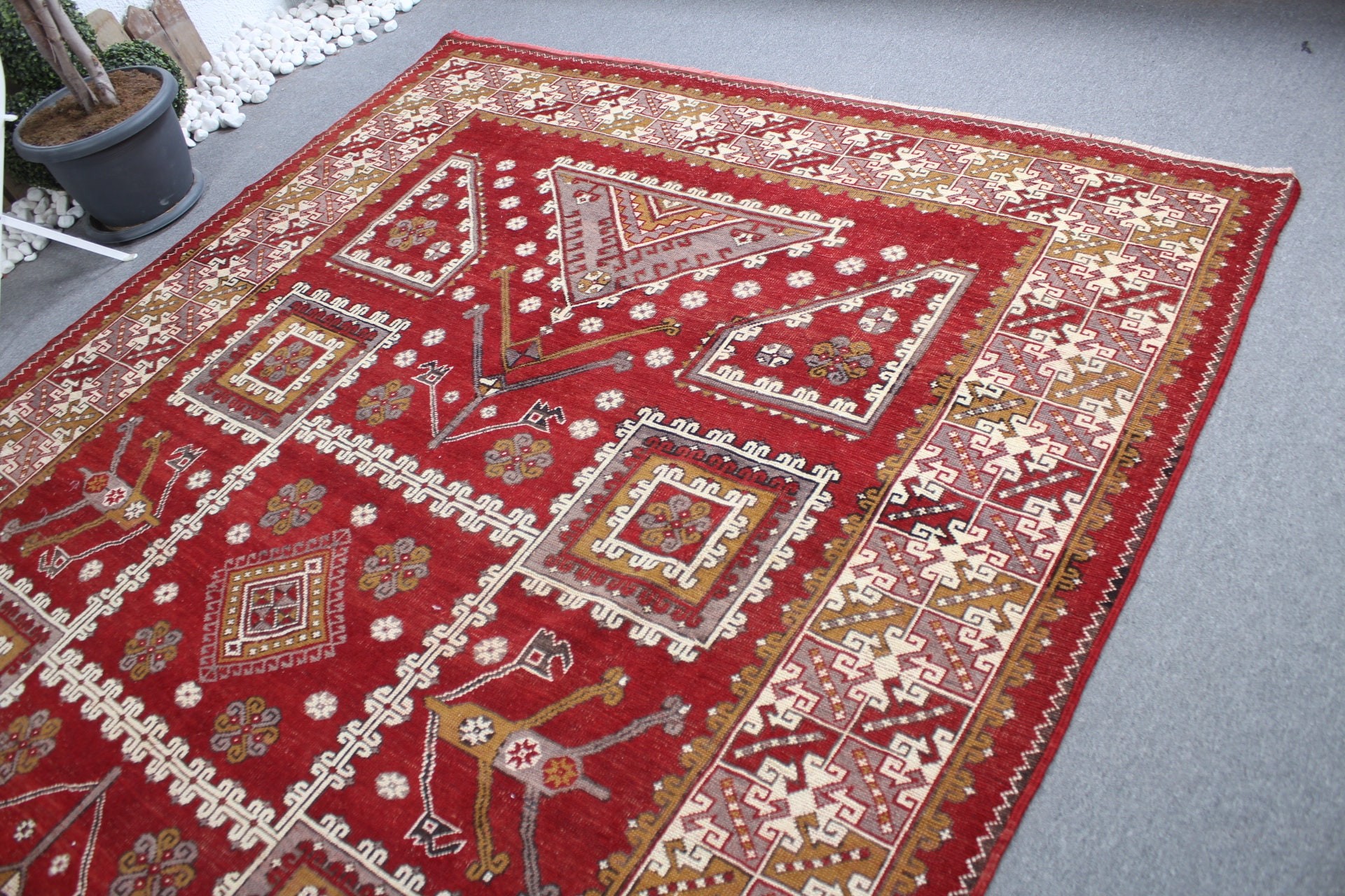 Living Room Rug, 7.6x10.7 ft Oversize Rug, Cool Rug, Saloon Rug, Vintage Rug, Antique Rug, Turkish Rug, Red Moroccan Rug, Abstract Rug