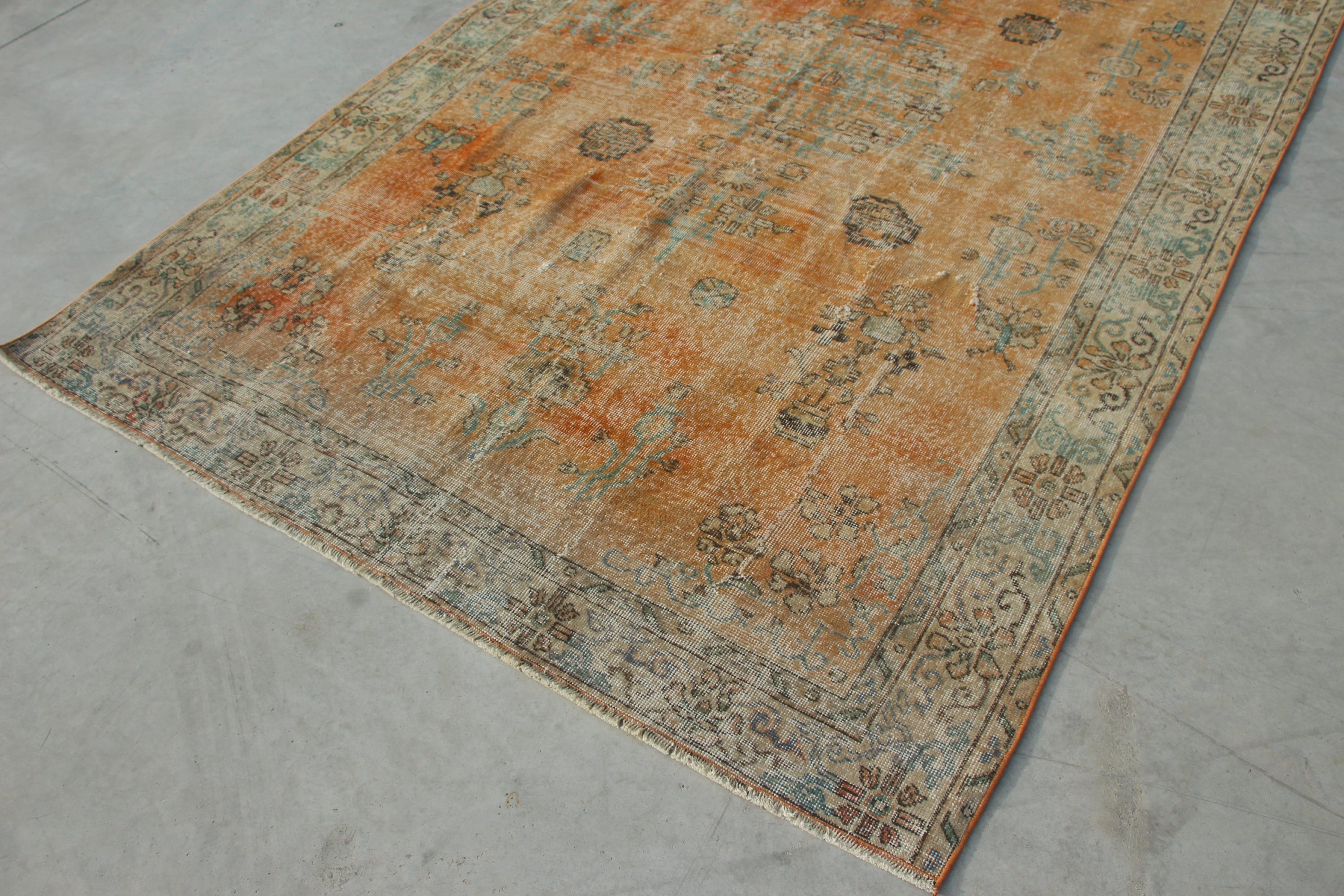 Turkish Rug, Dining Room Rug, 6.1x8.9 ft Large Rugs, Orange Antique Rug, Salon Rug, Oushak Rug, Vintage Rug, Abstract Rugs