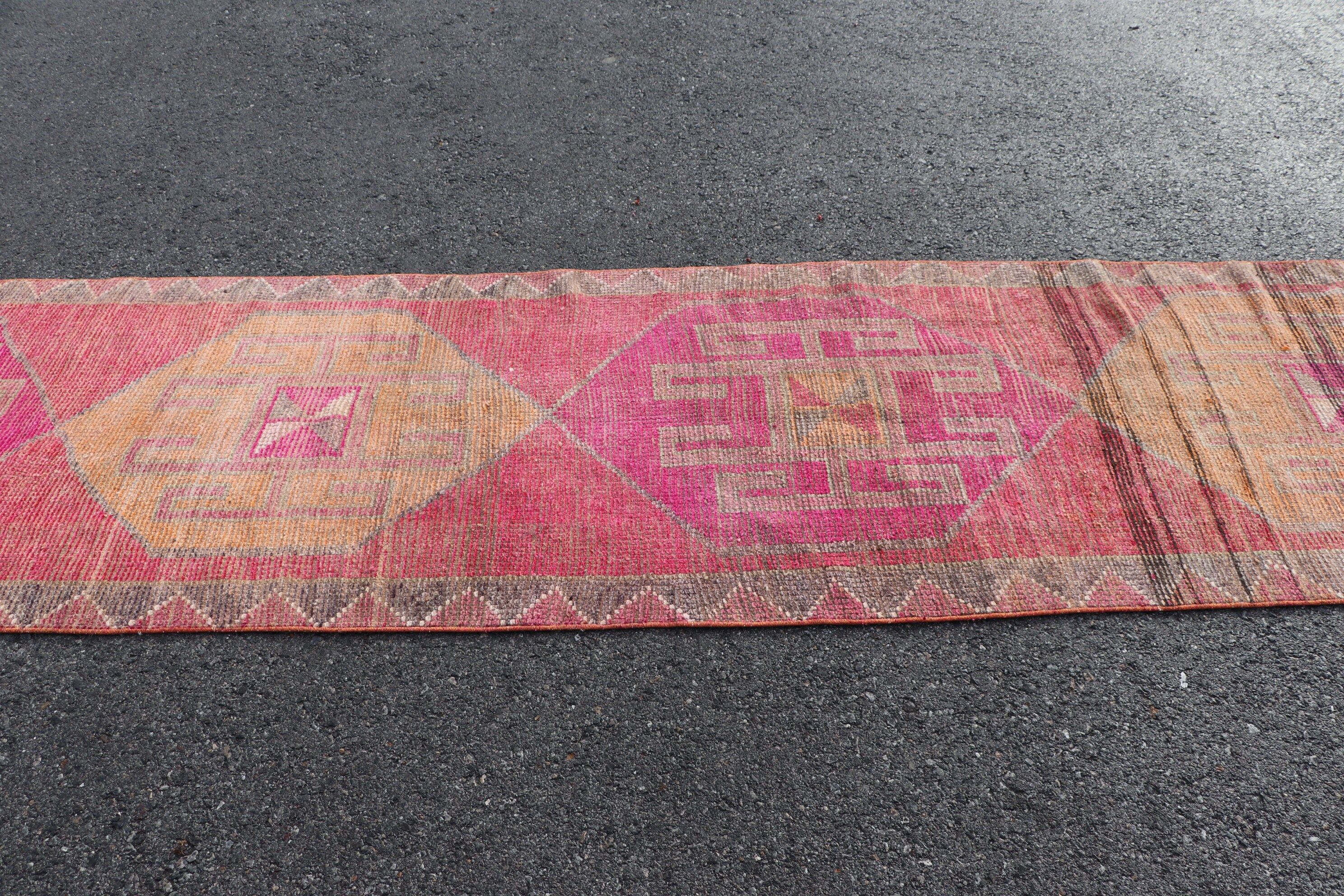 Rugs for Hallway, Pink Oriental Rugs, Vintage Rug, Antique Rug, Art Rugs, Turkish Rug, 3.1x12.5 ft Runner Rugs, Stair Rug