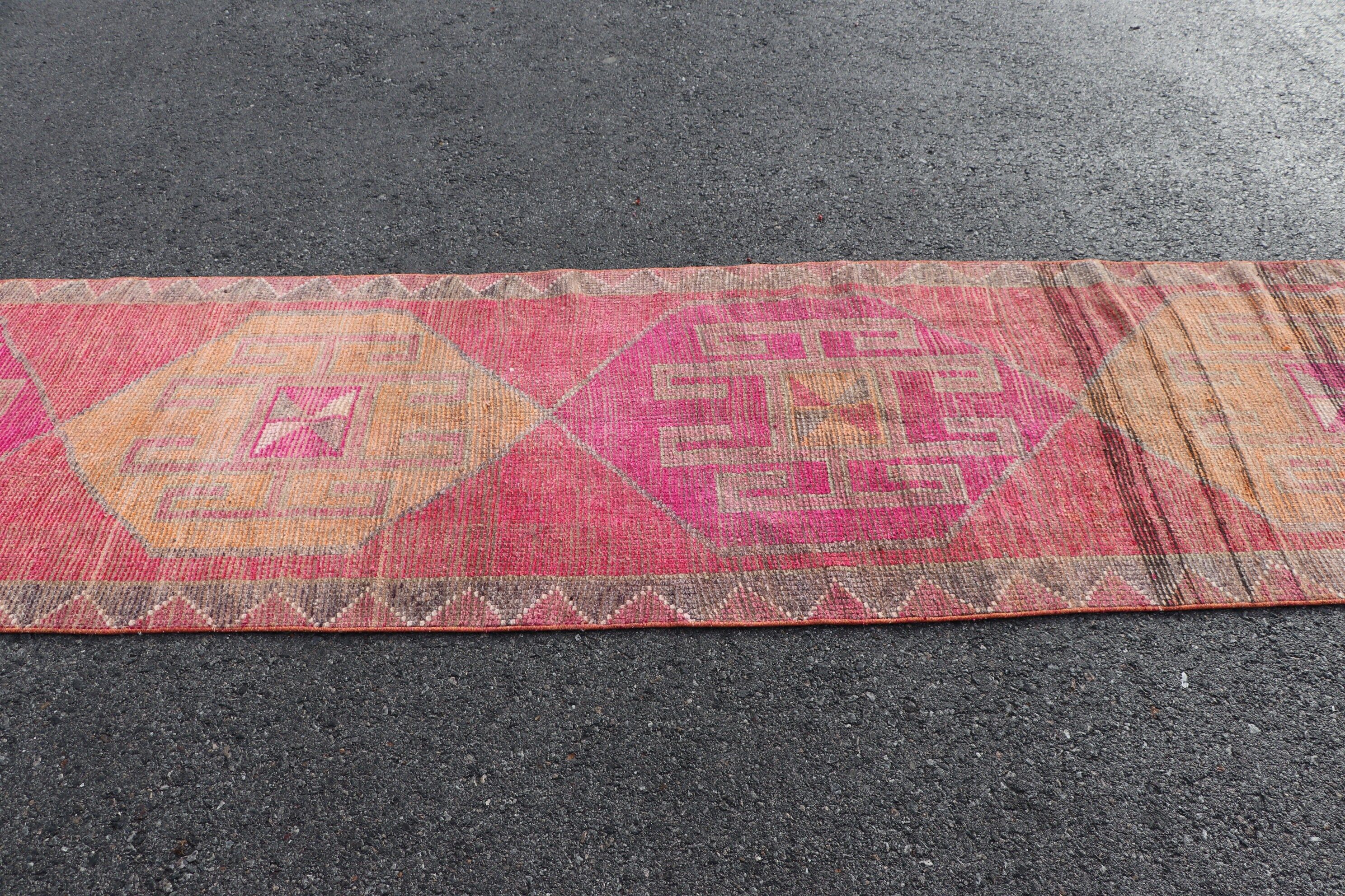 Koridor Halıları, Pembe Oryantal Halılar, Vintage Halı, Antika Halı, Sanat Halıları, Türk Halısı, 3.1x12.5 ft Koşucu Halıları, Merdiven Halısı