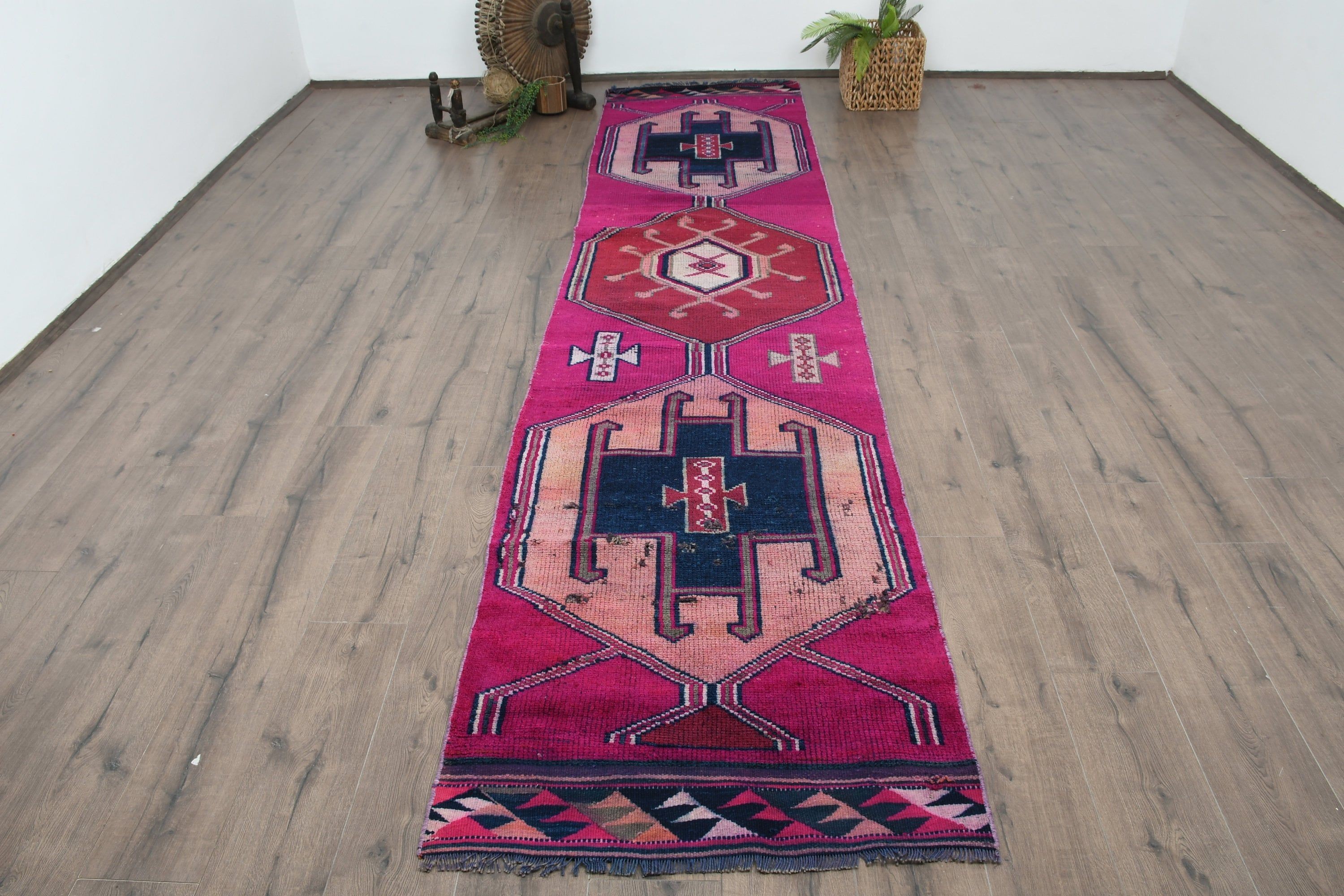 Wool Rug, Cool Rugs, Hallway Rug, Pink Oushak Rug, Rugs for Kitchen, Turkish Rug, 2.8x12.4 ft Runner Rugs, Vintage Rugs, Kitchen Rug