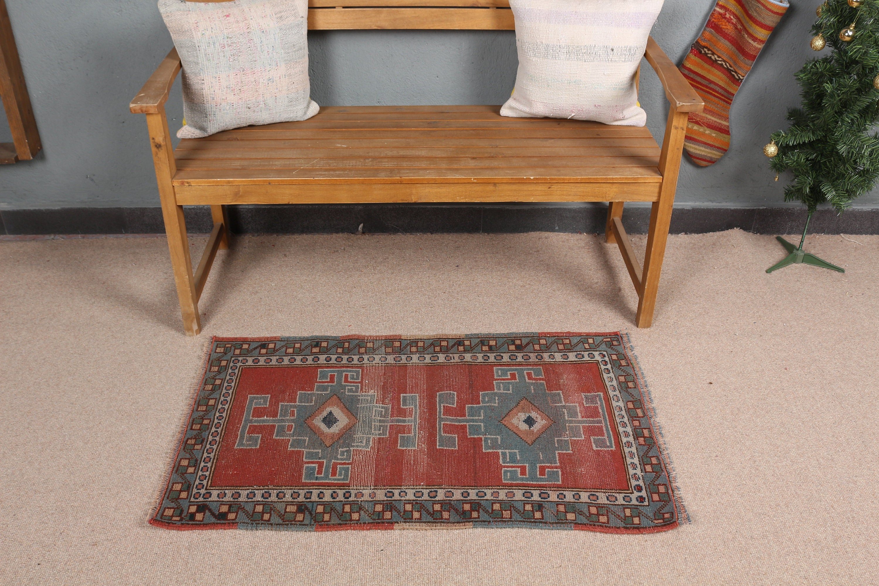 Vintage Rug, Bedroom Rugs, Door Mat Rug, 2.2x3.5 ft Small Rug, Anatolian Rug, Turkish Rug, Red Floor Rugs, Antique Rugs, Rugs for Entry