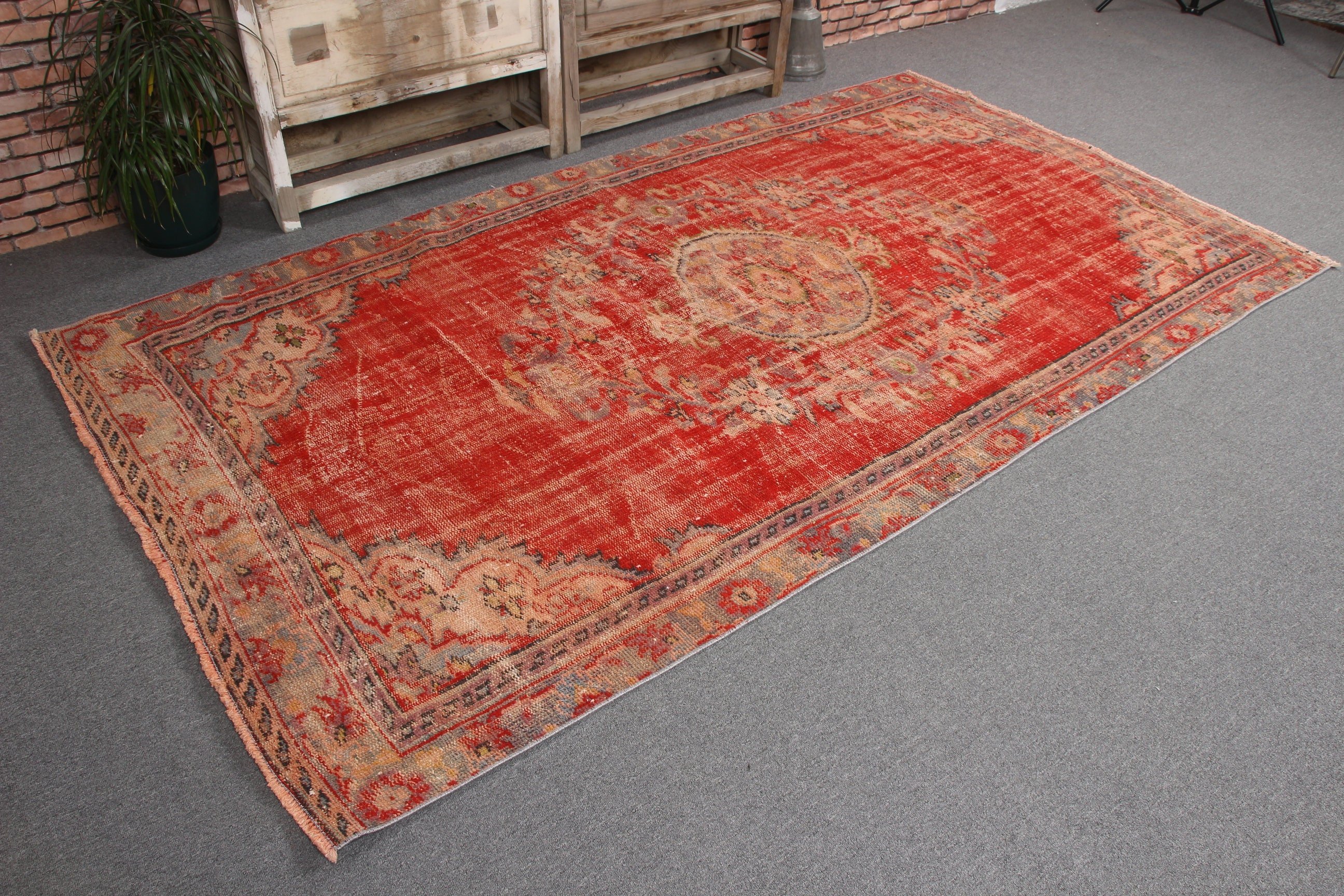 4.9x8.8 ft Large Rug, Turkish Rugs, Large Oushak Rug, Salon Rug, Handwoven Rug, Vintage Rug, Rugs for Salon, Red Handwoven Rugs, Cool Rug