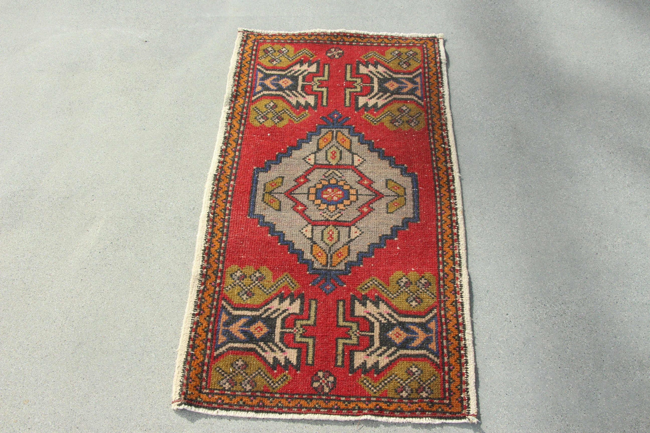 Bath Rugs, 1.8x3.3 ft Small Rugs, Turkish Rugs, Rugs for Small Area, Bathroom Rugs, Red Luxury Rug, Floor Rug, Geometric Rugs, Vintage Rug