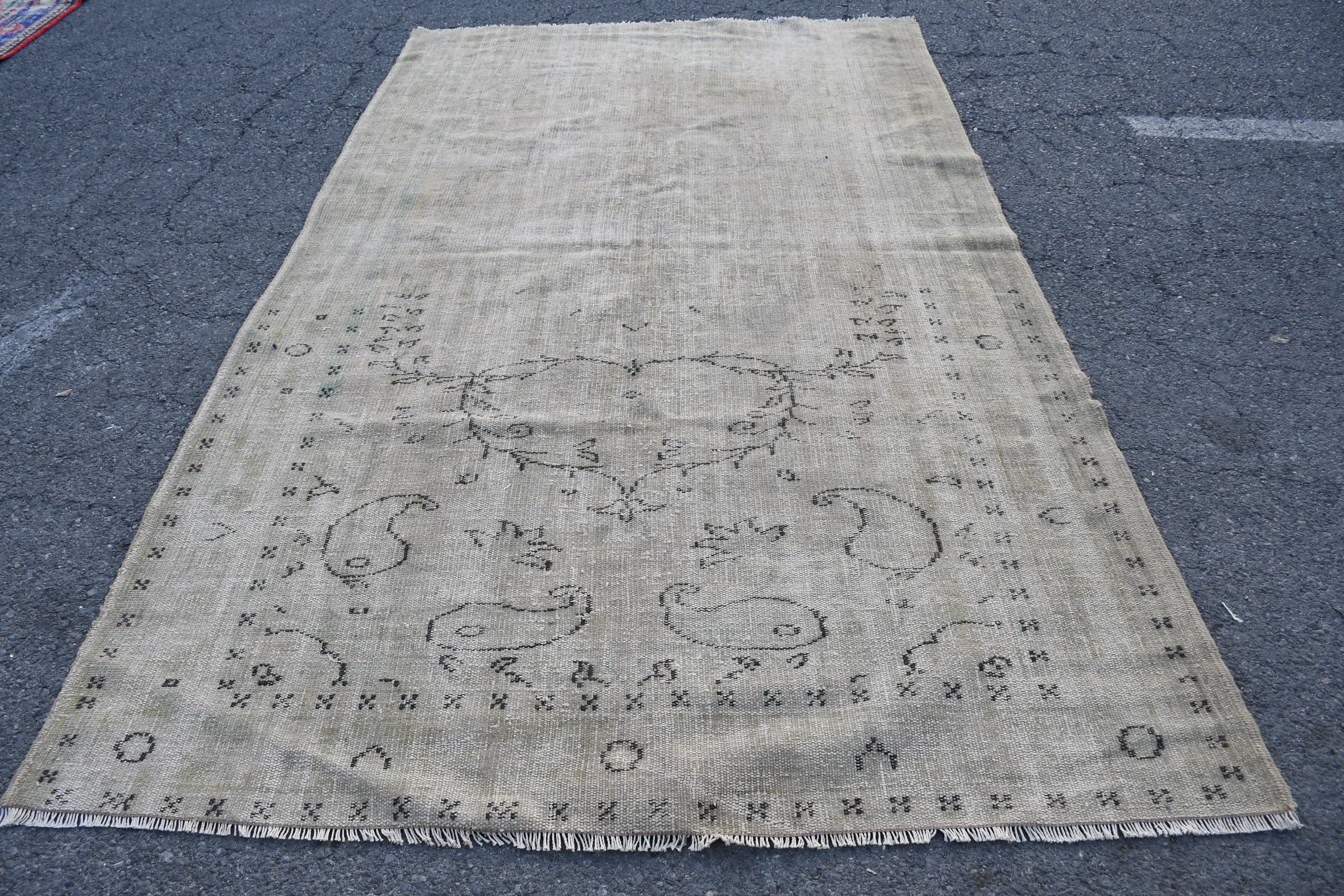 Oushak Halısı, Anadolu Halıları, Yemek Odası Halıları, Eski Halı, Türk Halısı, Oturma Odası Halısı, Bej 5.9x10 ft Büyük Halılar, Vintage Halı