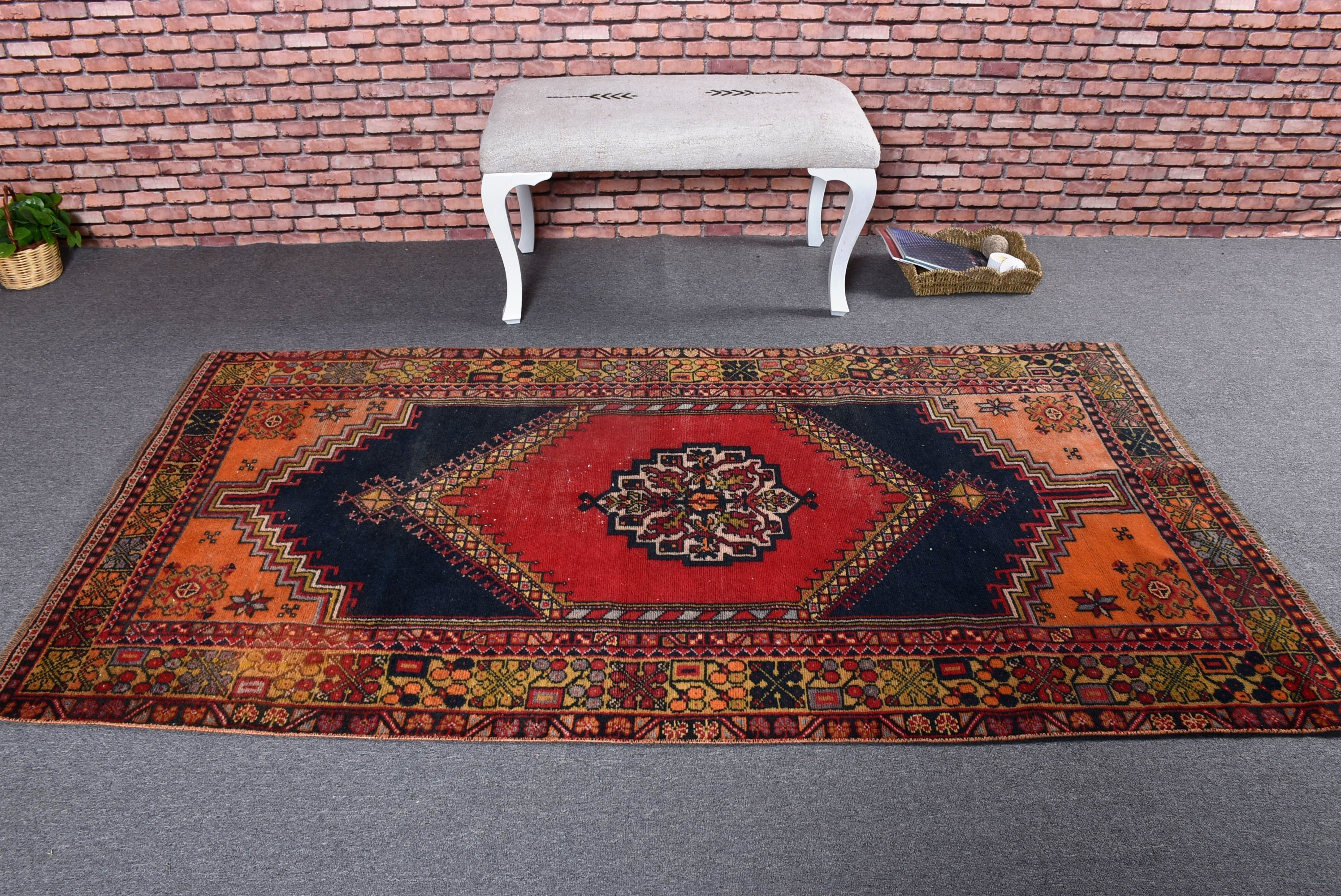 Handmade Rug, Handwoven Rug, Oriental Rug, Red Moroccan Rugs, Boho Area Rug, 3.9x7.2 ft Area Rugs, Vintage Rugs, Turkish Rug, Indoor Rug