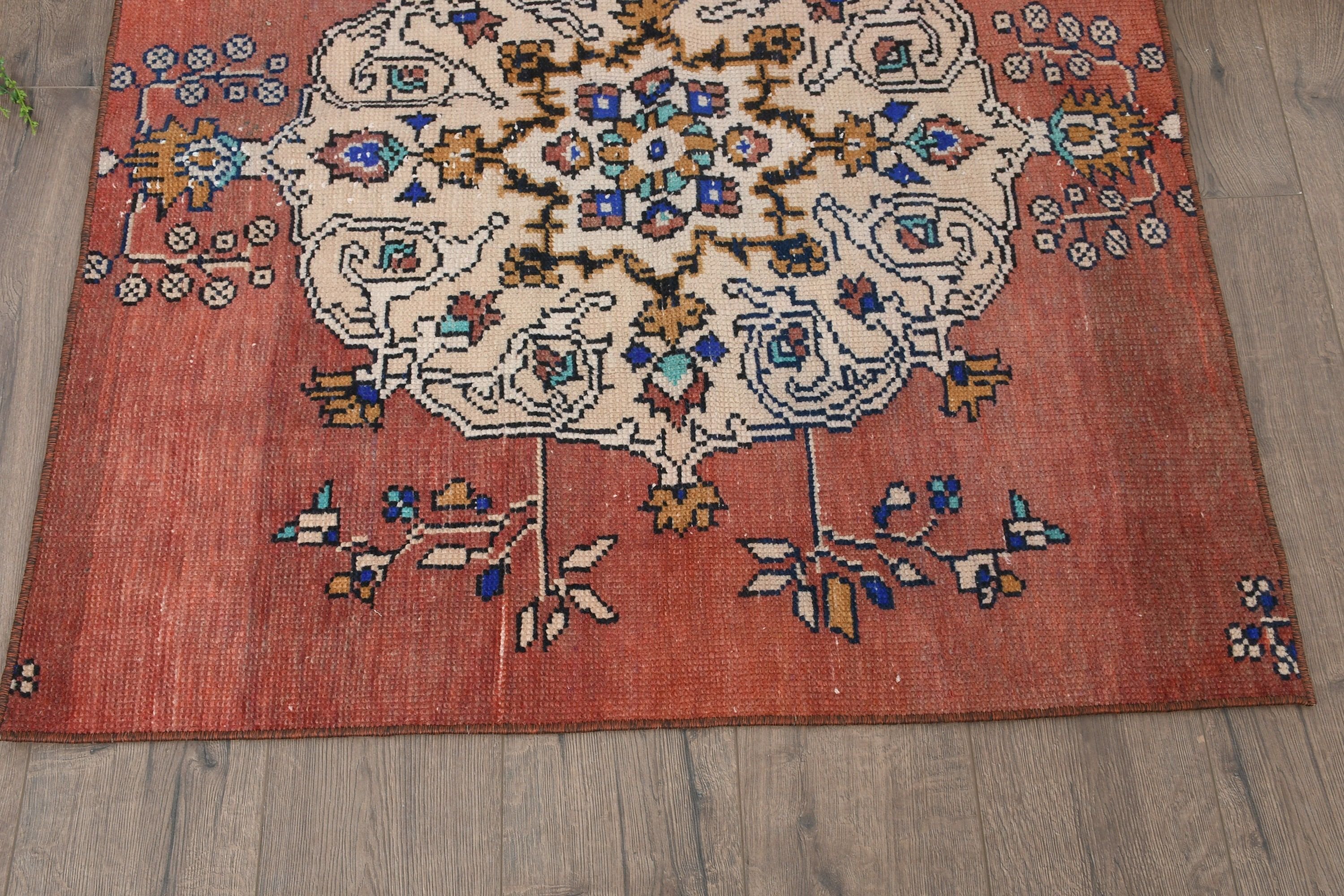 Yer Halıları, Bej 3.5x3.8 ft Küçük Halı, Türk Halısı, Giriş Halıları, Oushak Halısı, Giriş Halıları, Vintage Halı, Duvara Asılı Halı