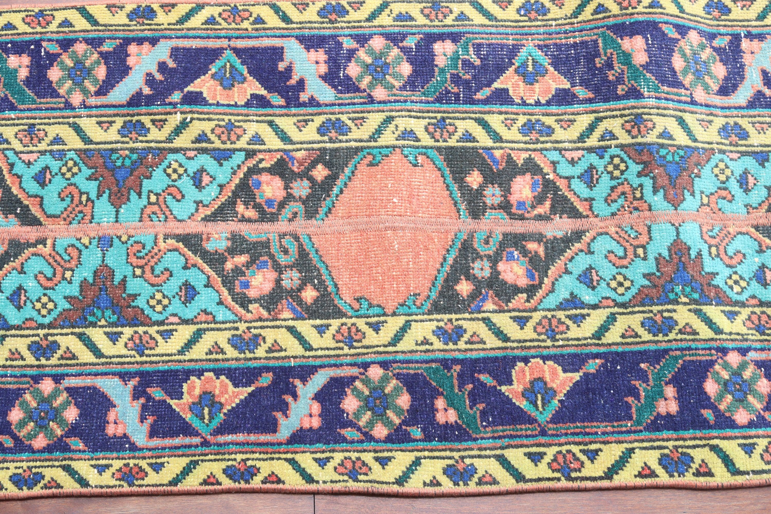 Türk Halısı, 2x11.1 ft Runner Halıları, Mavi Boho Halıları, Vintage Runner Halıları, Lüks Halı, Düz Dokuma Halı, Vintage Halı, Beni Ourain Runner Halısı