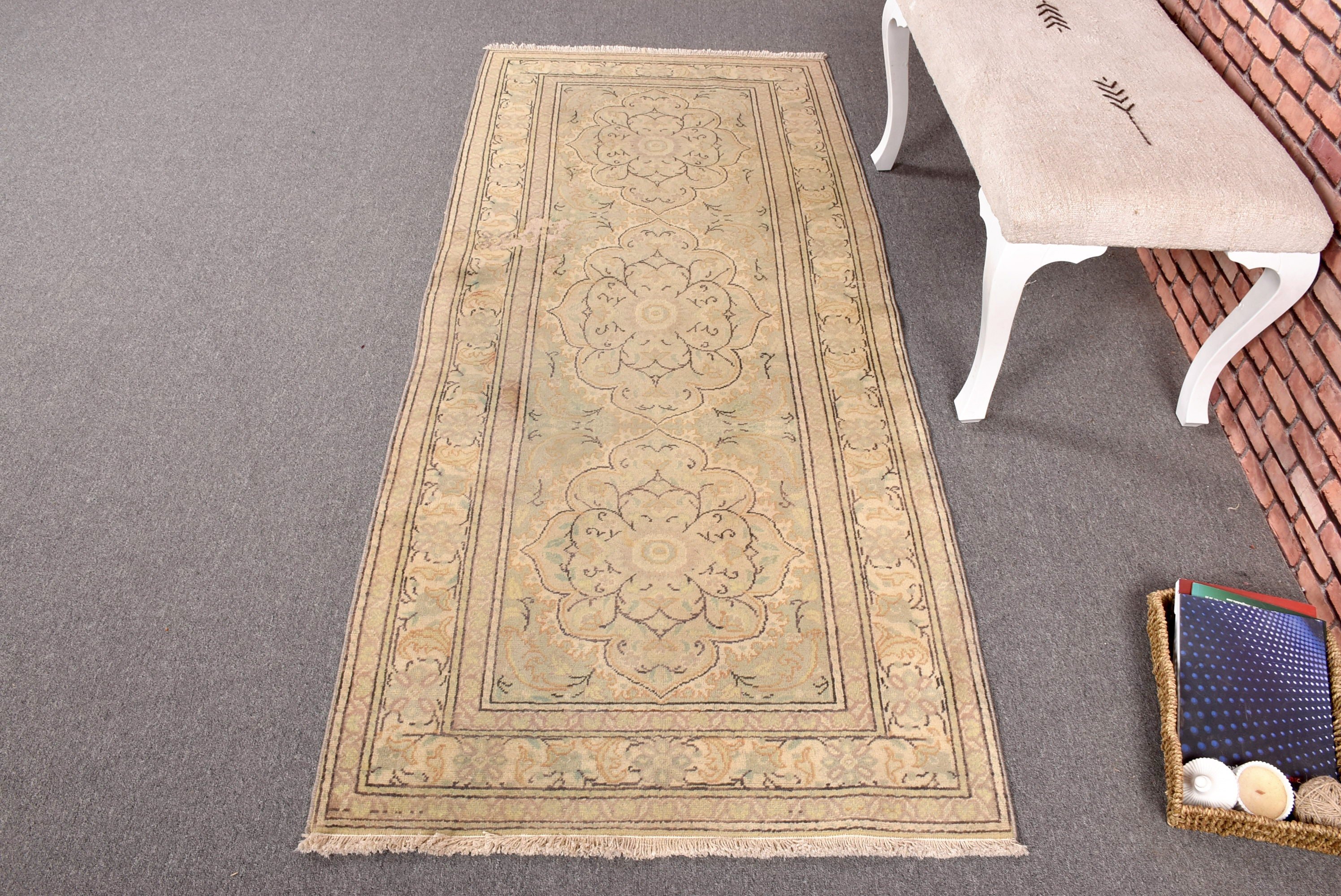 Mutfak Halıları, Oushak Halıları, 3x6,9 ft Vurgulu Halılar, Dekoratif Halılar, Yatak Odası Halıları, Yeşil Düz Dokuma Halı, Vintage Halılar, Türk Halıları