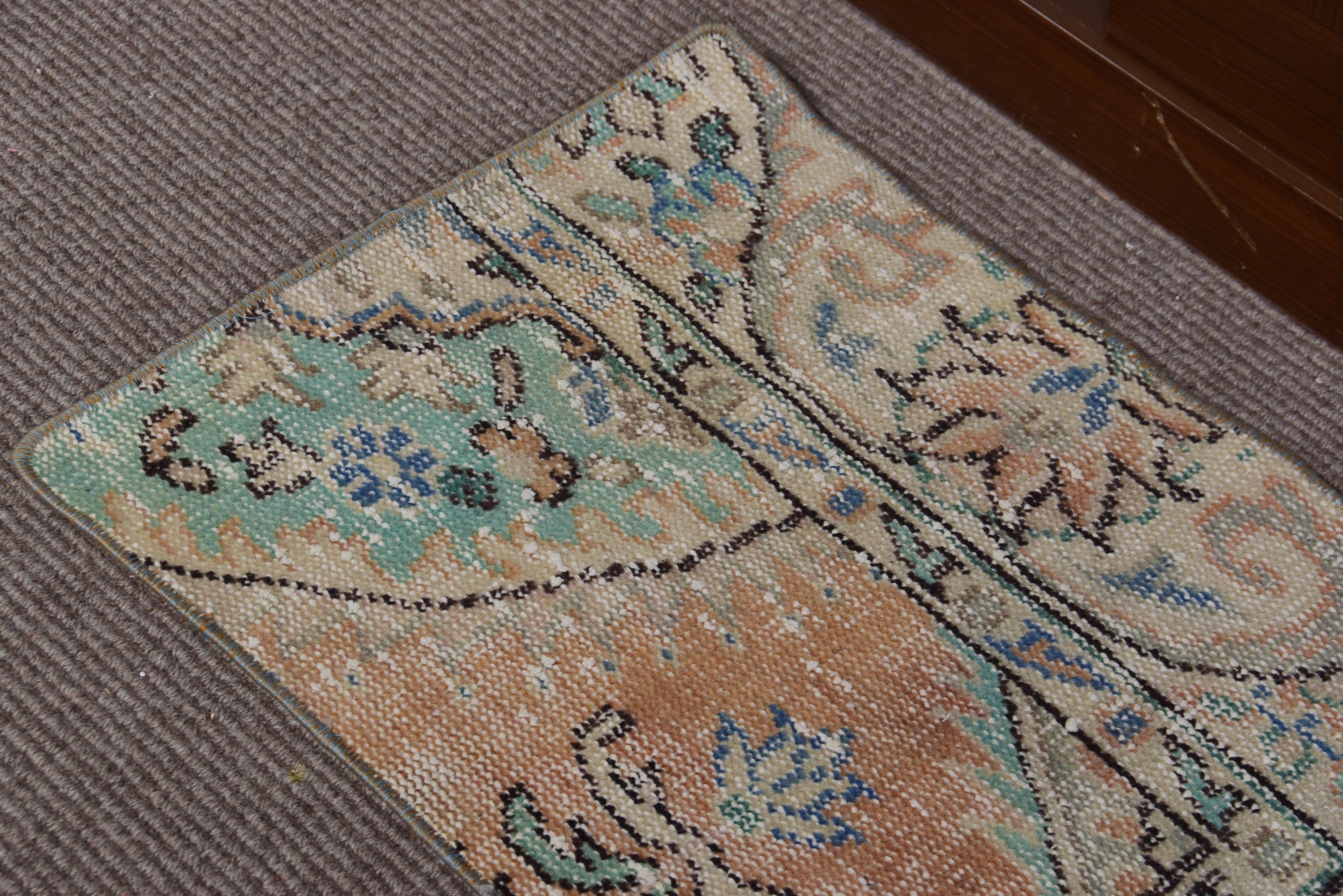 Araba Paspas Halıları, 1.5x2.6 ft Küçük Halılar, Bej Ev Dekorasyonu Halısı, Vintage Halı, Yün Halı, Duvara Asılı Halı, Türk Halısı, Oushak Halısı, Tasarımcı Halısı