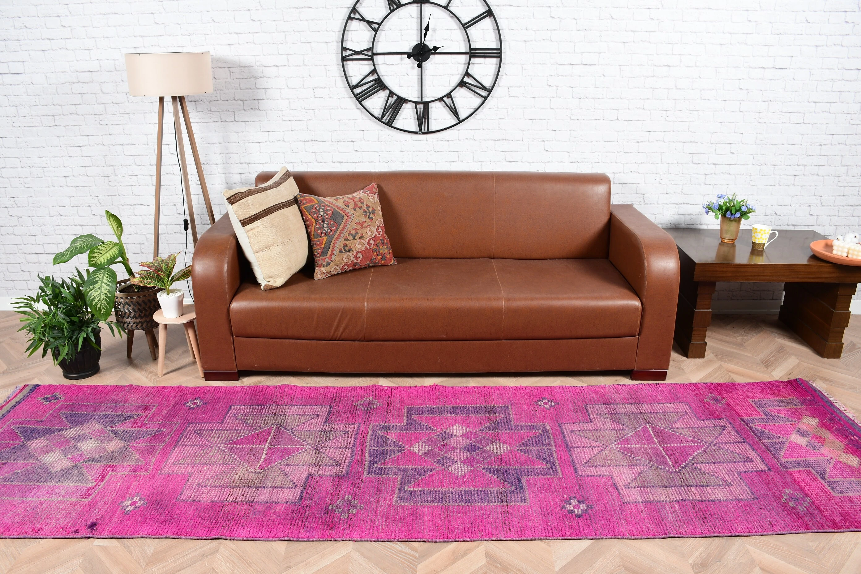 Pink Floor Rug, 3.1x11.1 ft Runner Rugs, Kitchen Rug, Moroccan Rug, Rugs for Stair, Turkish Rugs, Floral Runner Rug Rugs, Vintage Rug