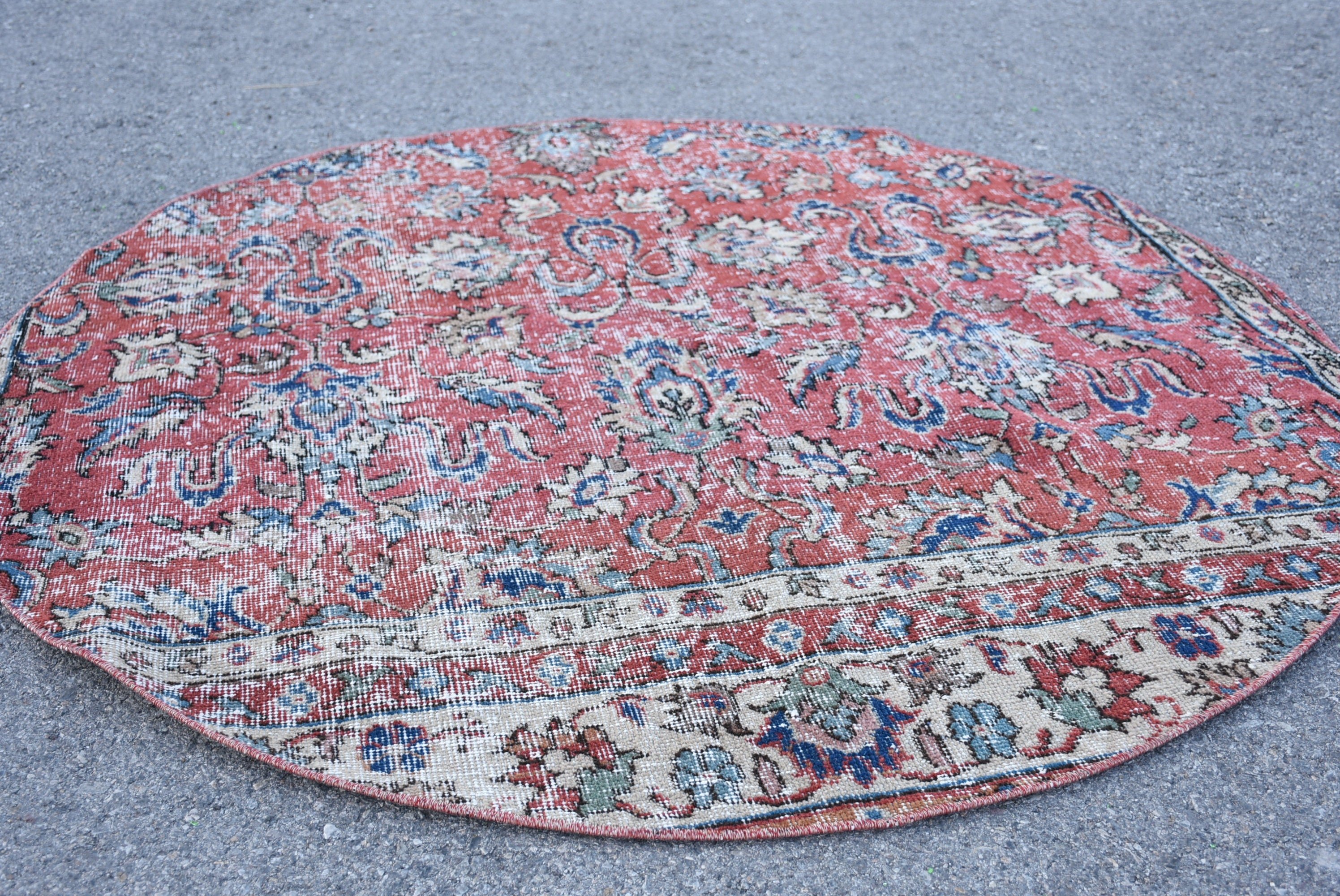 Vintage Rug, 4.4x4.4 ft Accent Rug, Tribal Rug, Turkish Rugs, Floor Rugs, Cool Rug, Red Wool Rug, Nursery Rugs, Entry Rug, Rugs for Bedroom