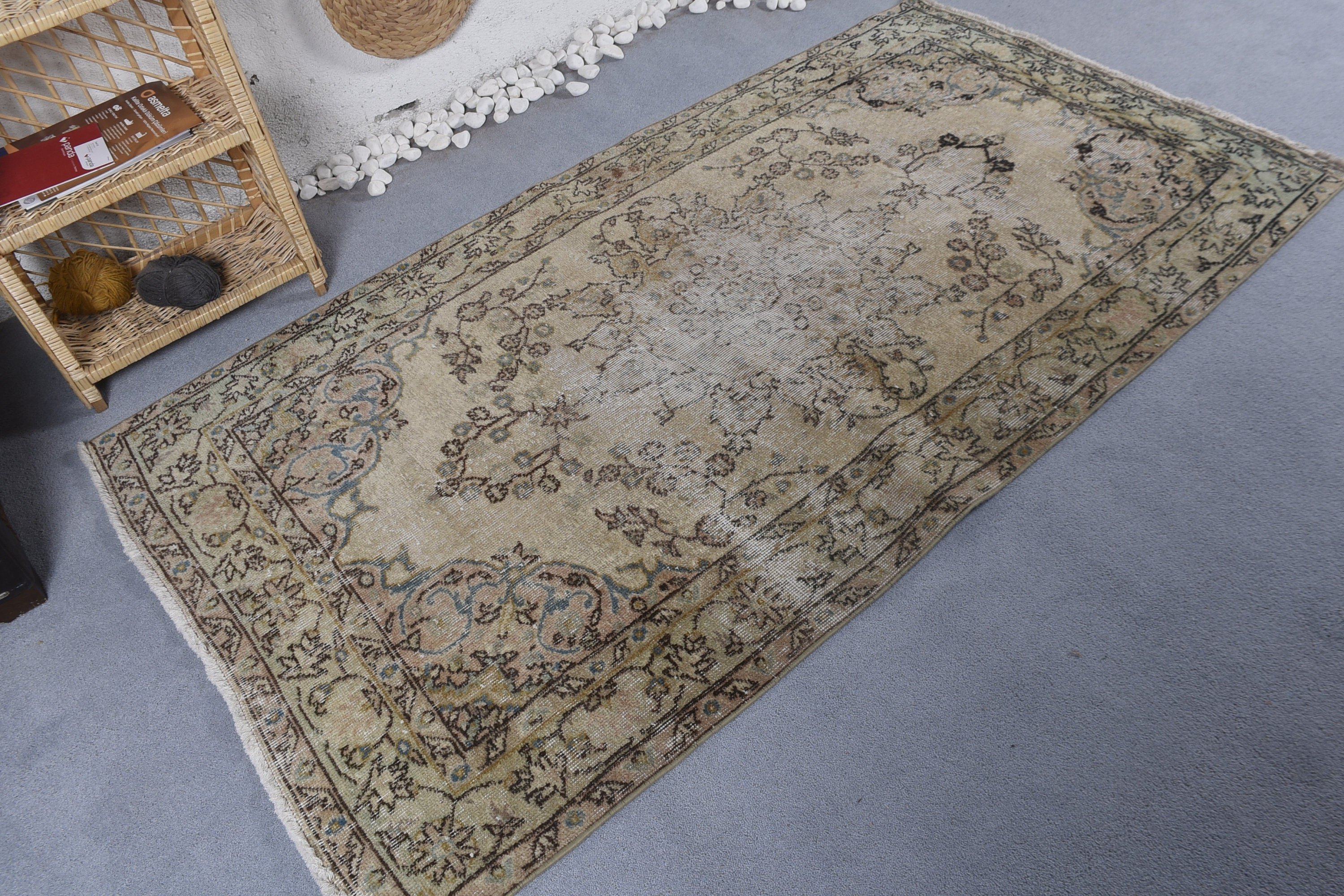 3.9x7.2 ft Area Rug, Dining Room Rug, Handmade Rug, Vintage Rug, Indoor Rug, Oushak Rug, Beige Bedroom Rugs, Turkish Rug