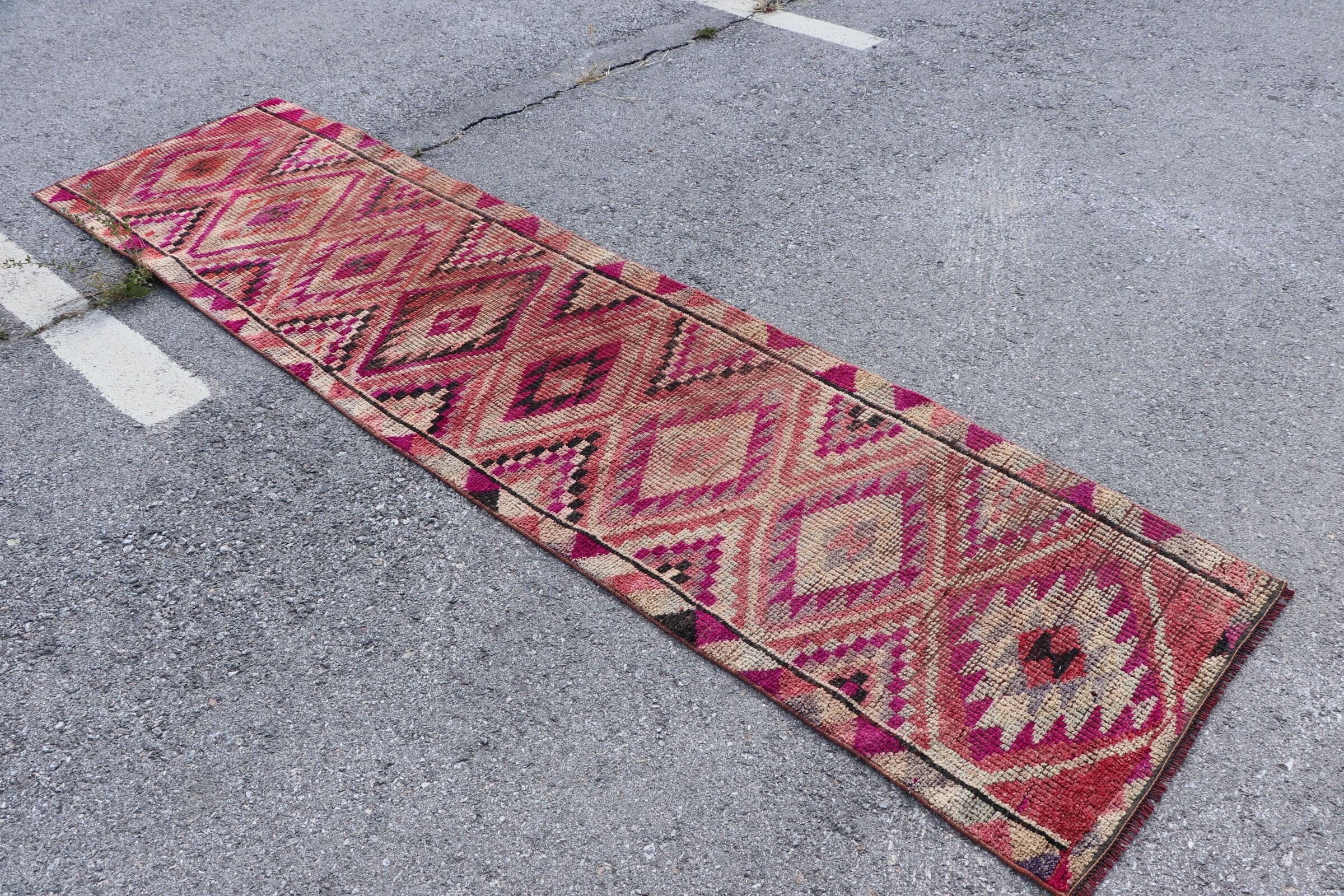 Turkish Rugs, Vintage Rug, Corridor Rugs, 2.6x10 ft Runner Rug, Old Rug, Rugs for Hallway, Pink Bedroom Rug, Home Decor Rug