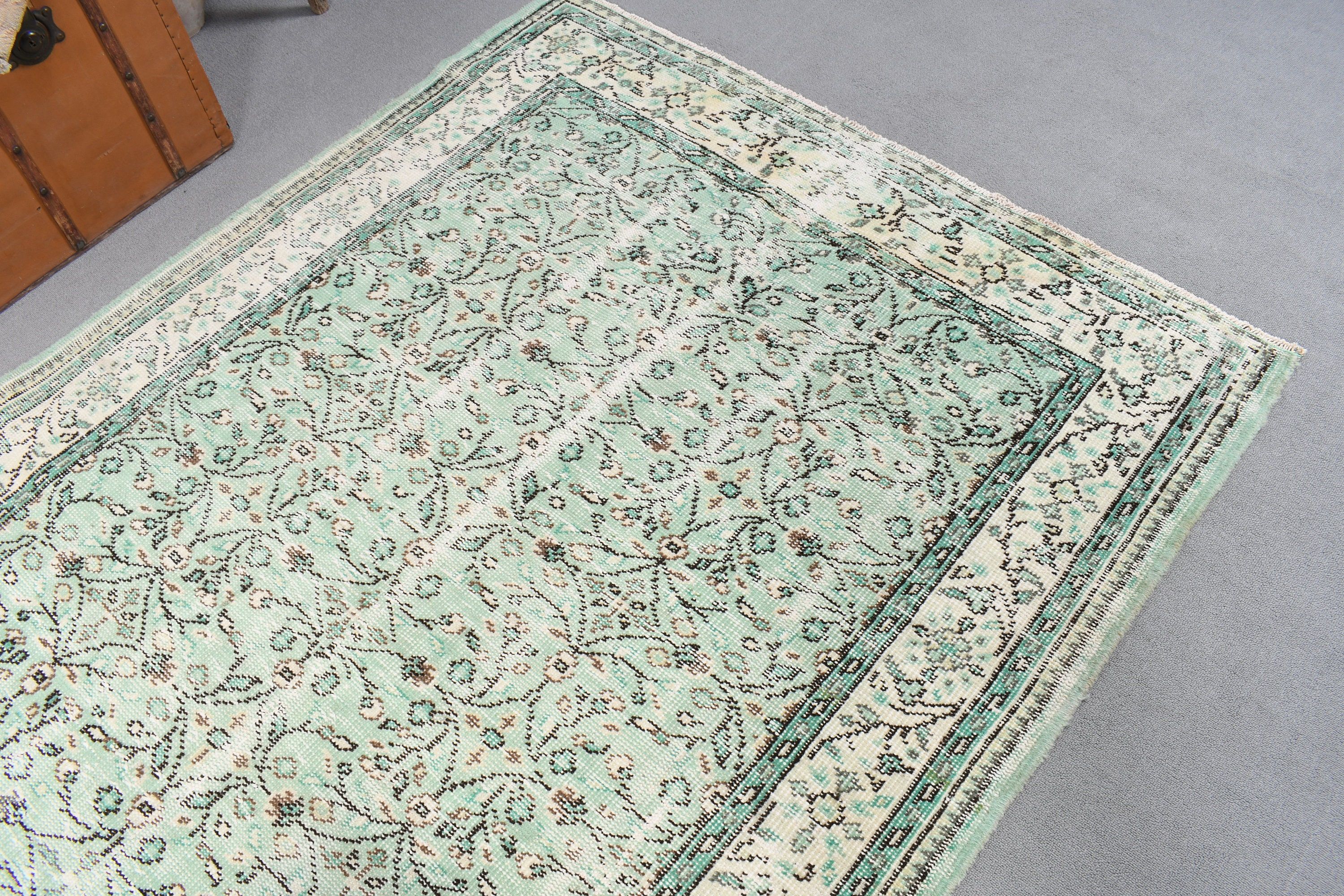 Vintage Halı, Büyük Oushak Halıları, Türk Halıları, 4,8x8,5 ft Büyük Halı, Büyük Vintage Halı, Fas Halısı, Oryantal Halılar, Yeşil Antika Halılar