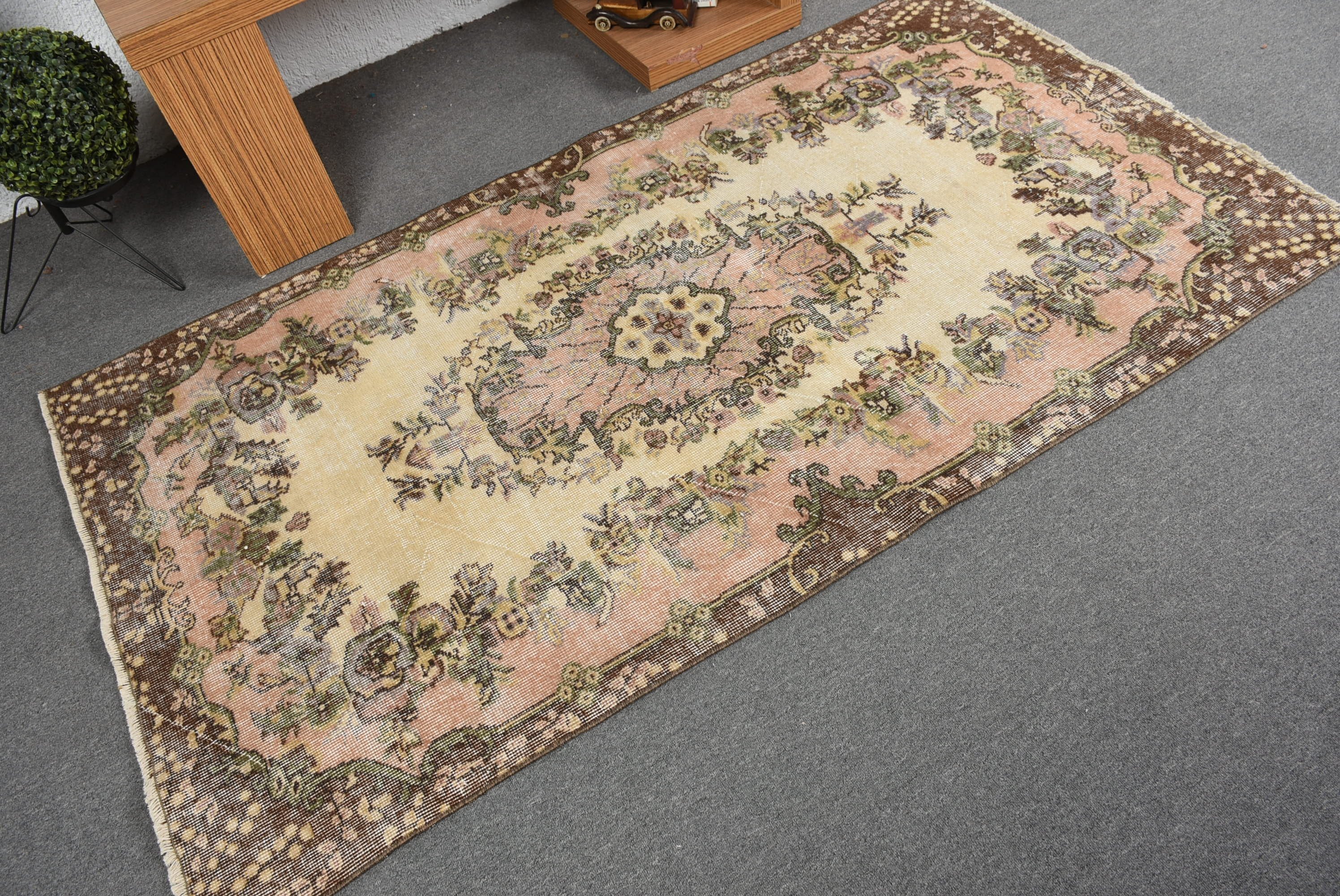 3.7x6.7 ft Area Rug, Beige Wool Rug, Turkish Rugs, Floor Rug, Bedroom Rugs, Living Room Rugs, Wool Rugs, Rugs for Bedroom, Vintage Rug