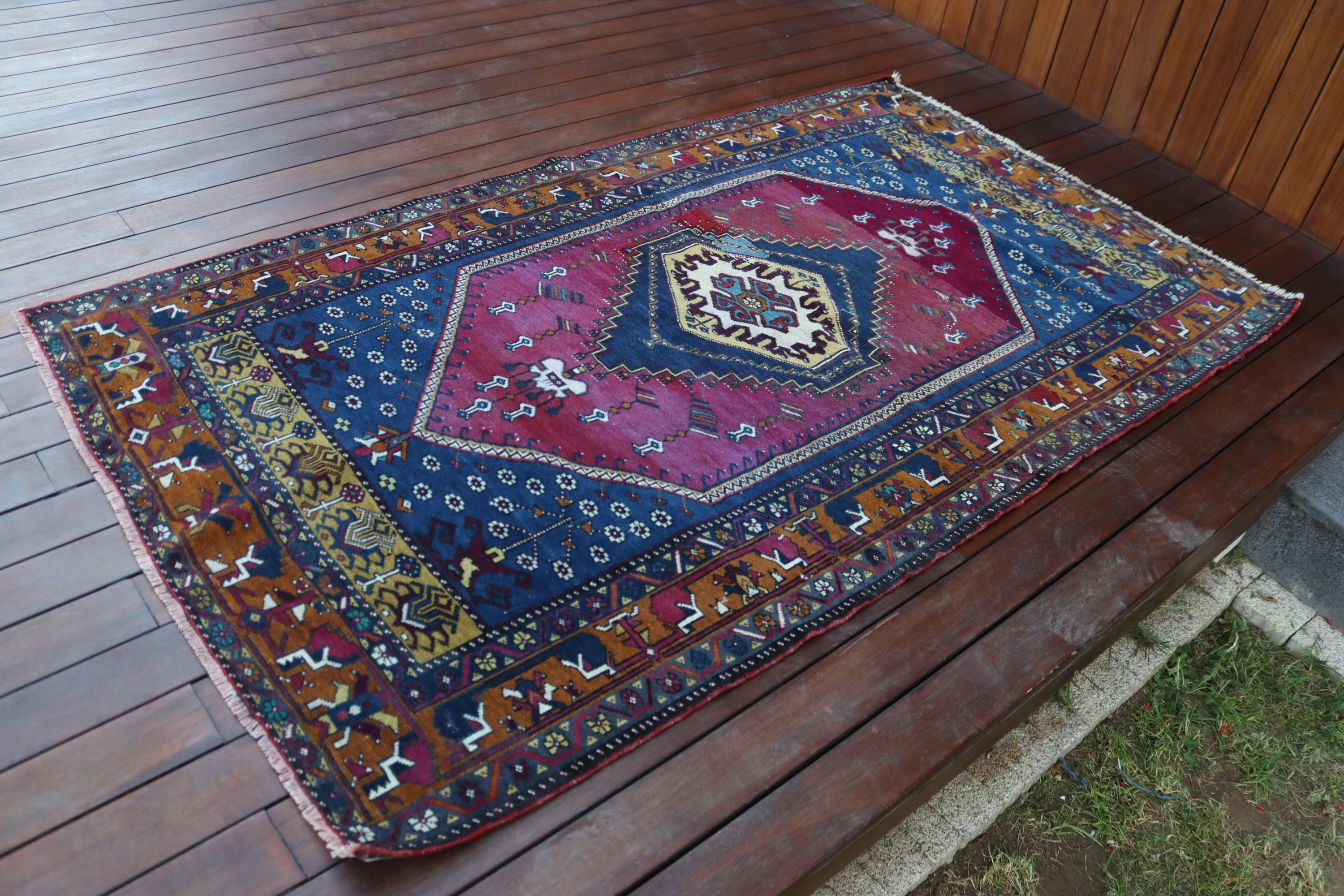 Mor Fas Halısı, Yün Halılar, Türk Halıları, Yer Halısı, Anadolu Halıları, Vintage Halılar, 3,7x6,6 ft Alan Halısı, Oturma Odası Halısı, El Dokuma Halı