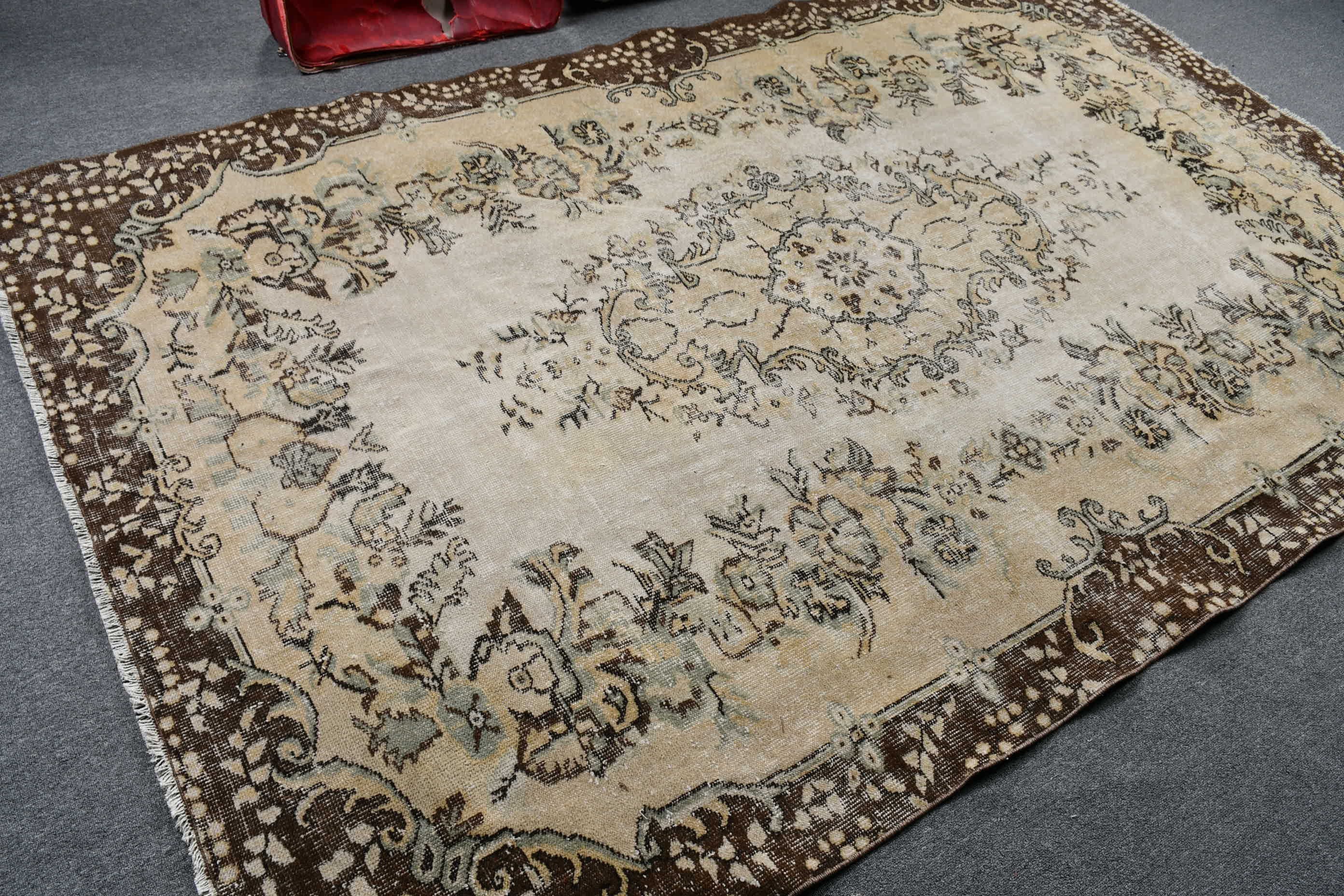 Bedroom Rug, Living Room Rug, Cute Rug, Antique Rug, Vintage Rug, Beige Floor Rug, Turkish Rugs, Oushak Rugs, 5.9x9.4 ft Large Rugs