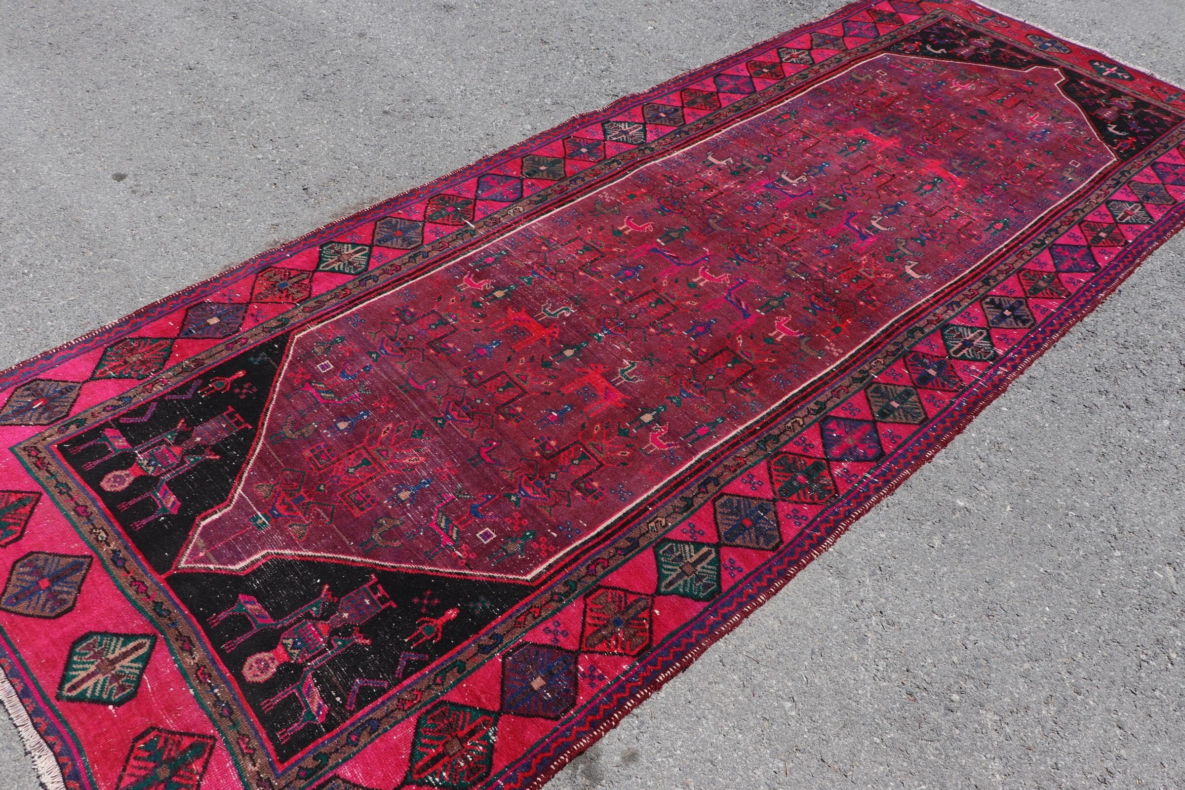 Fas Halısı, Havalı Halı, Halı Runner Vintage Halıları, Koridor Halıları, Türk Halısı, 4.3x10.9 ft Runner Halıları, Vintage Halı, Pembe Mutfak Halısı