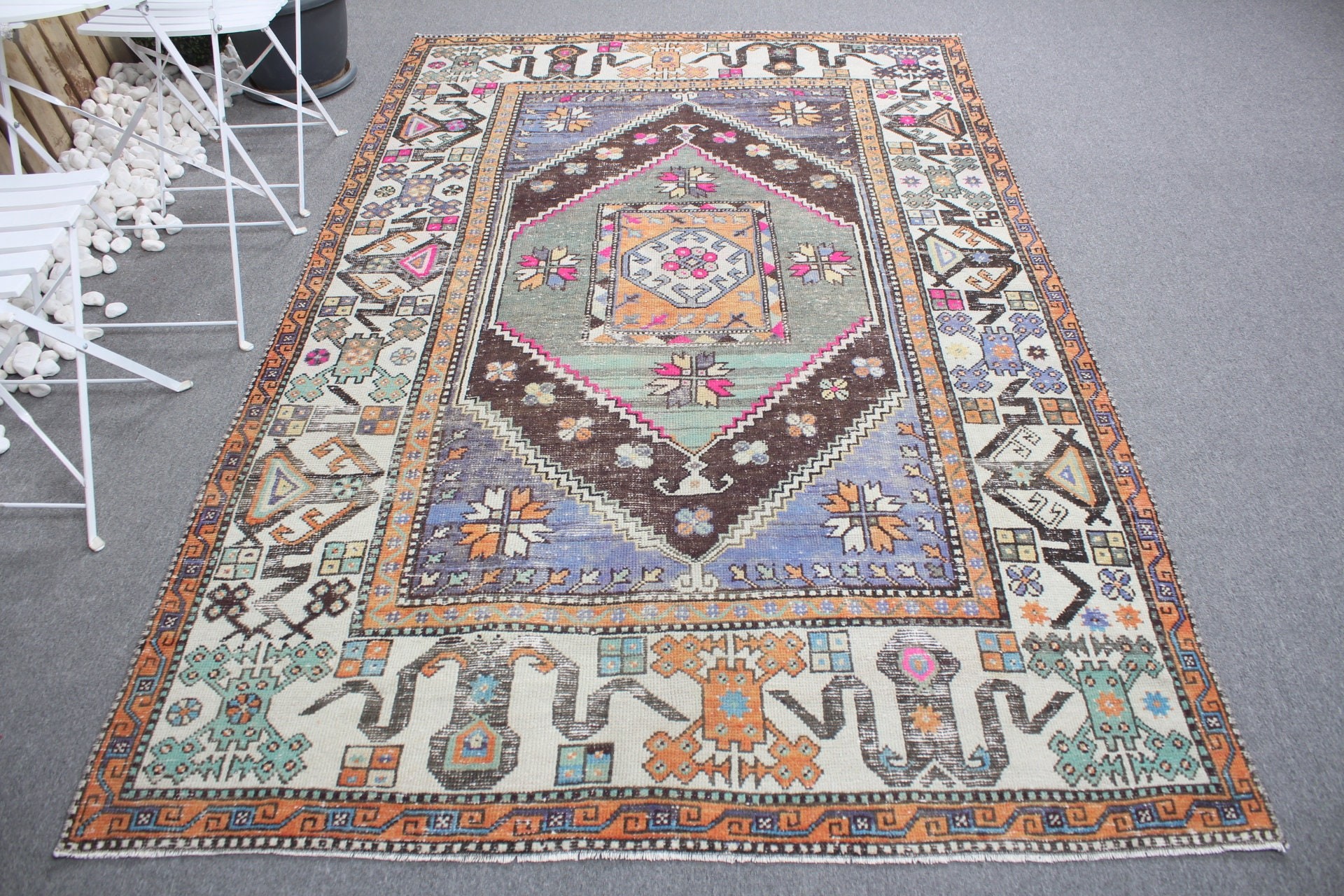 Türk Halısı, Soğuk Halı, 5,3x8,7 ft Büyük Halı, Oturma Odası Halıları, Yemek Odası Halısı, Eski Halı, Vintage Halı, Yatak Odası Halısı, Gökkuşağı Mutfak Halıları