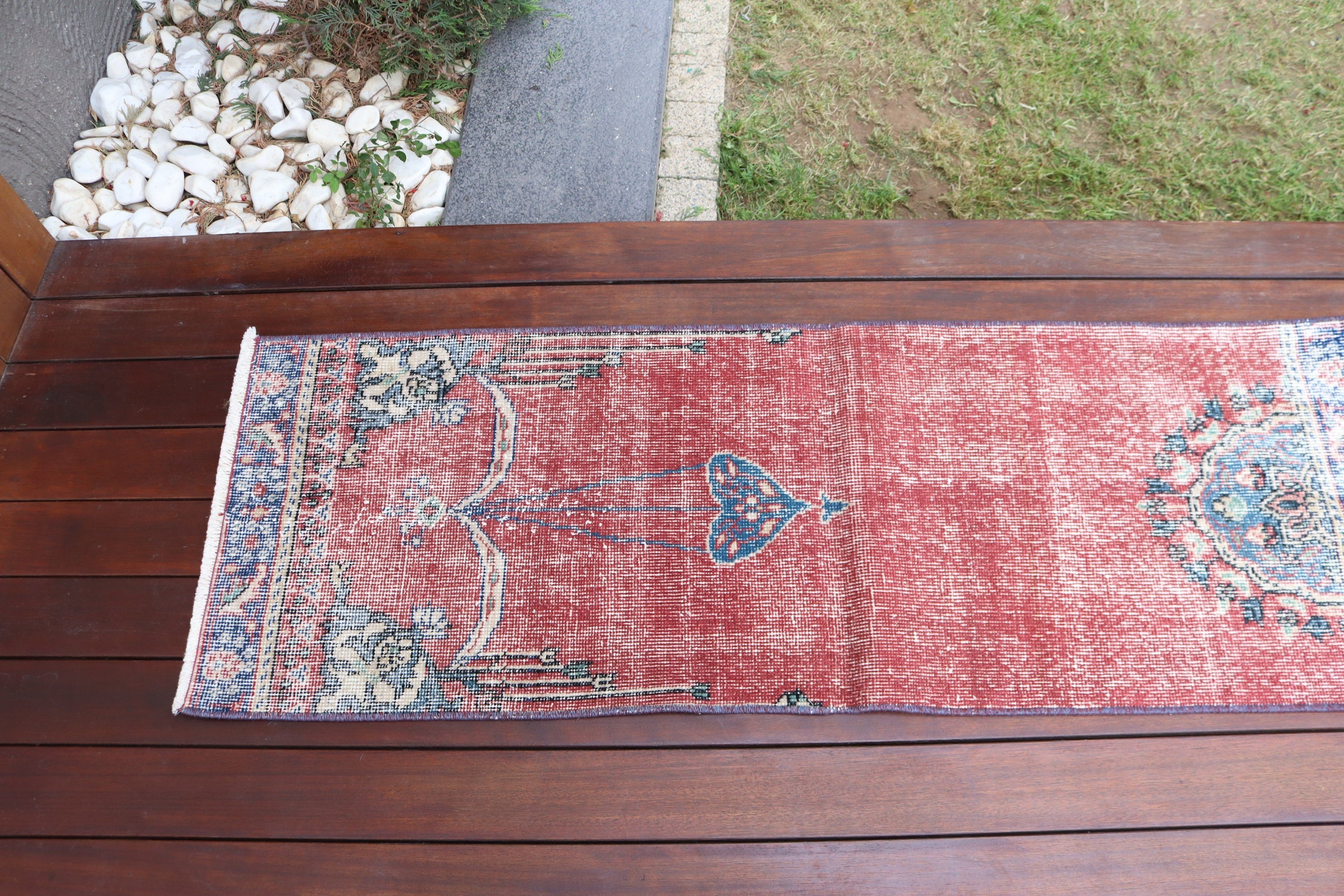 Antique Rug, Turkish Rugs, Bedroom Rug, Red Neutral Rug, 1.5x4.4 ft Small Rug, Car Mat Rug, Nursery Rug, Rugs for Entry, Vintage Rug