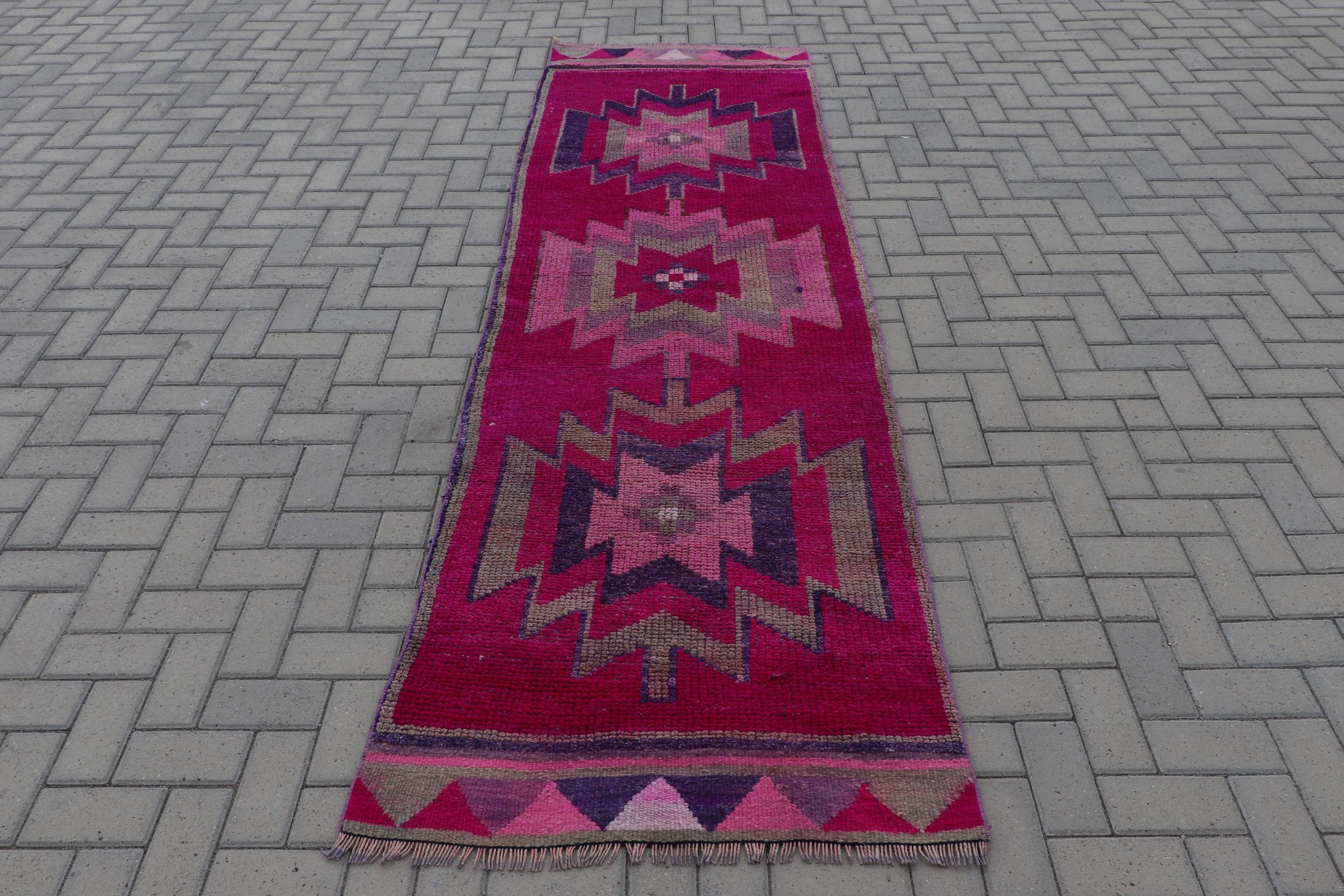 Turkish Rugs, Rugs for Hallway, Kitchen Rug, 3x10.3 ft Runner Rugs, Cute Rug, Vintage Rug, Pink Oriental Rugs, Moroccan Rugs, Hallway Rug