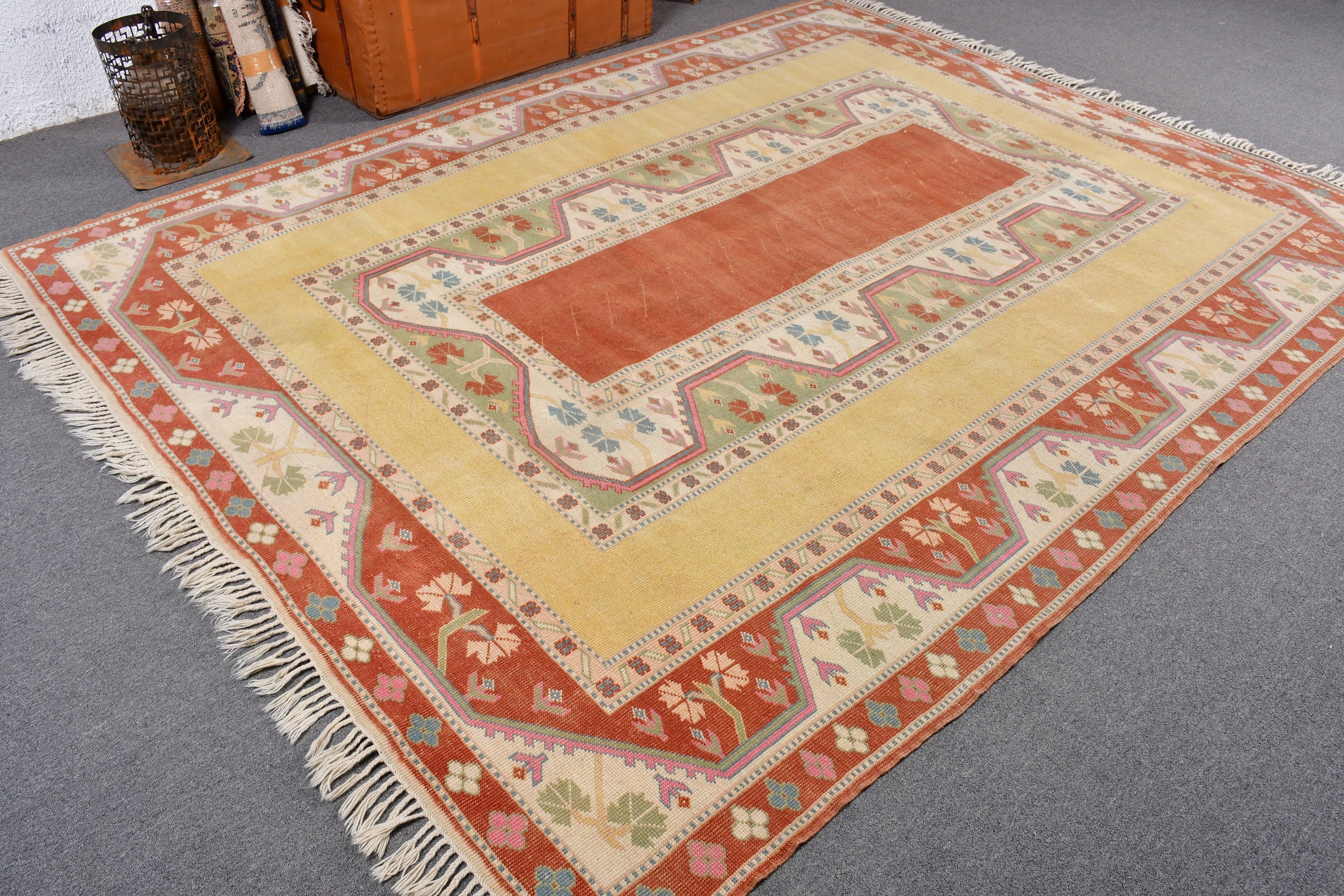 6.9x9 ft Büyük Halılar, Organik Halılar, Vintage Halılar, Türk Halıları, Sarı El Dokuma Halılar, Kilim, Mutfak Halıları, Oturma Odası Halıları