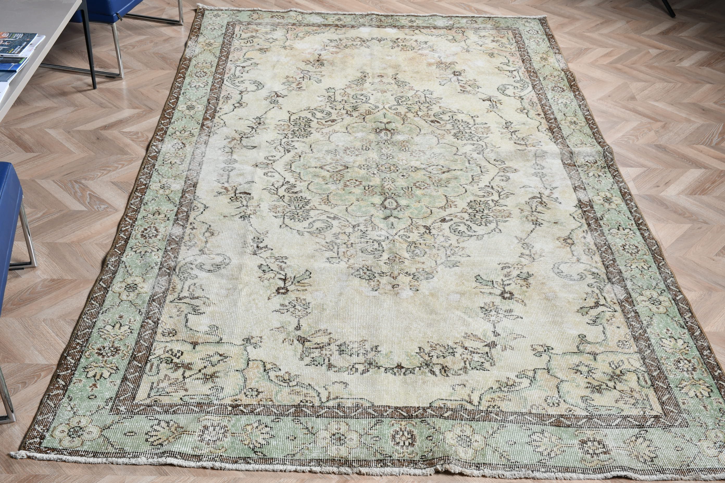 Yatak Odası Halıları, 5.9x9.8 ft Büyük Halı, Yeşil Şark Halıları, Türk Halısı, Fas Halısı, Salon Halıları, Vintage Halı, Oryantal Halılar, Eskitilmiş Halı