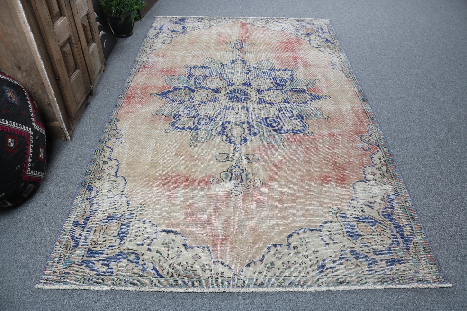 Antika Halılar, Vintage Halı, 5.3x8.9 ft Büyük Halı, Modern Halı, Turuncu Yer Halıları, Büyük Oushak Halıları, Türk Halısı, Büyük Vintage Halılar