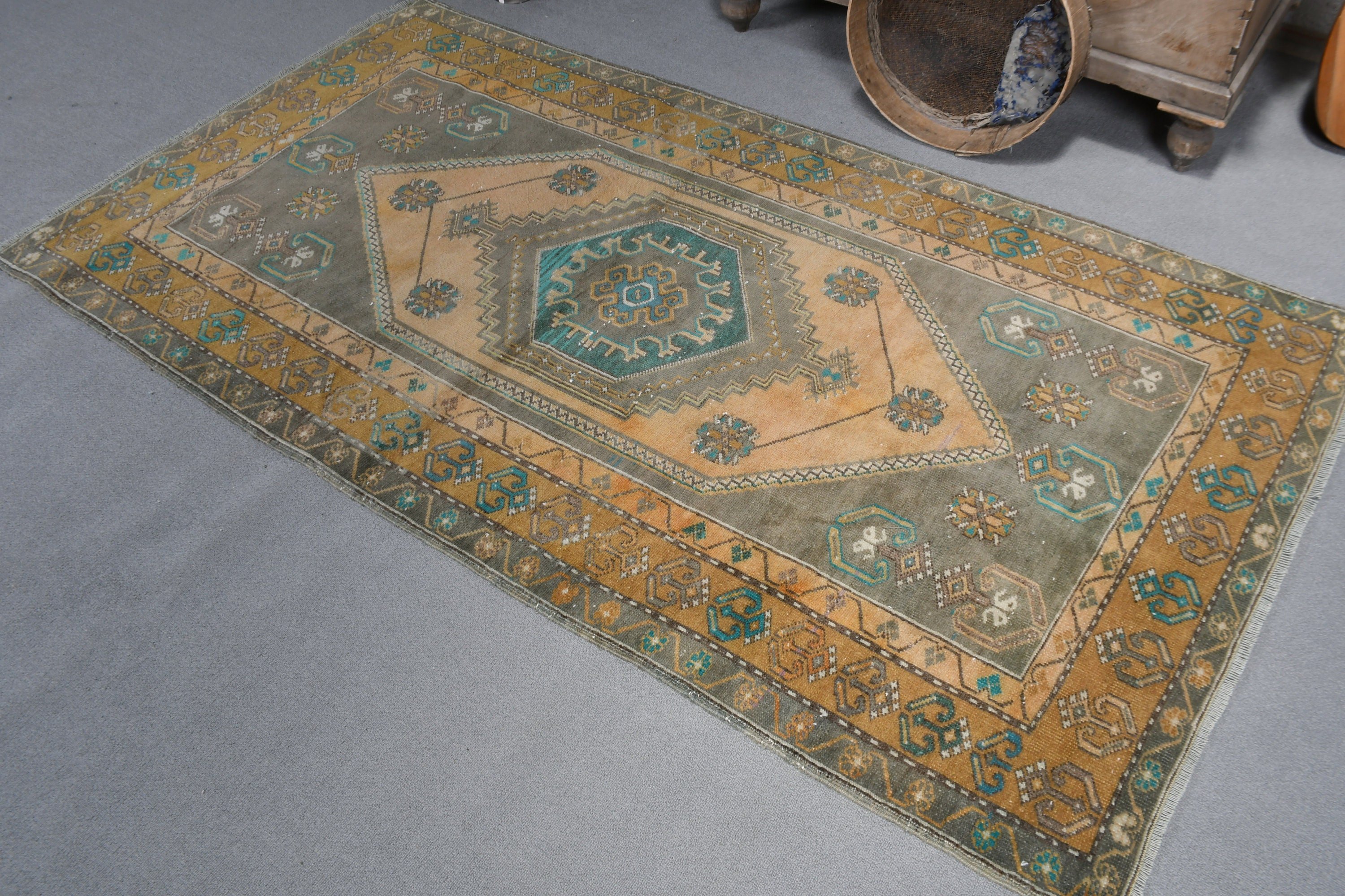 Nursery Rugs, Turkish Rug, Antique Rugs, Entry Rug, Rugs for Kitchen, Vintage Rug, Moroccan Rugs, Green Floor Rug, 3.5x6.7 ft Accent Rug