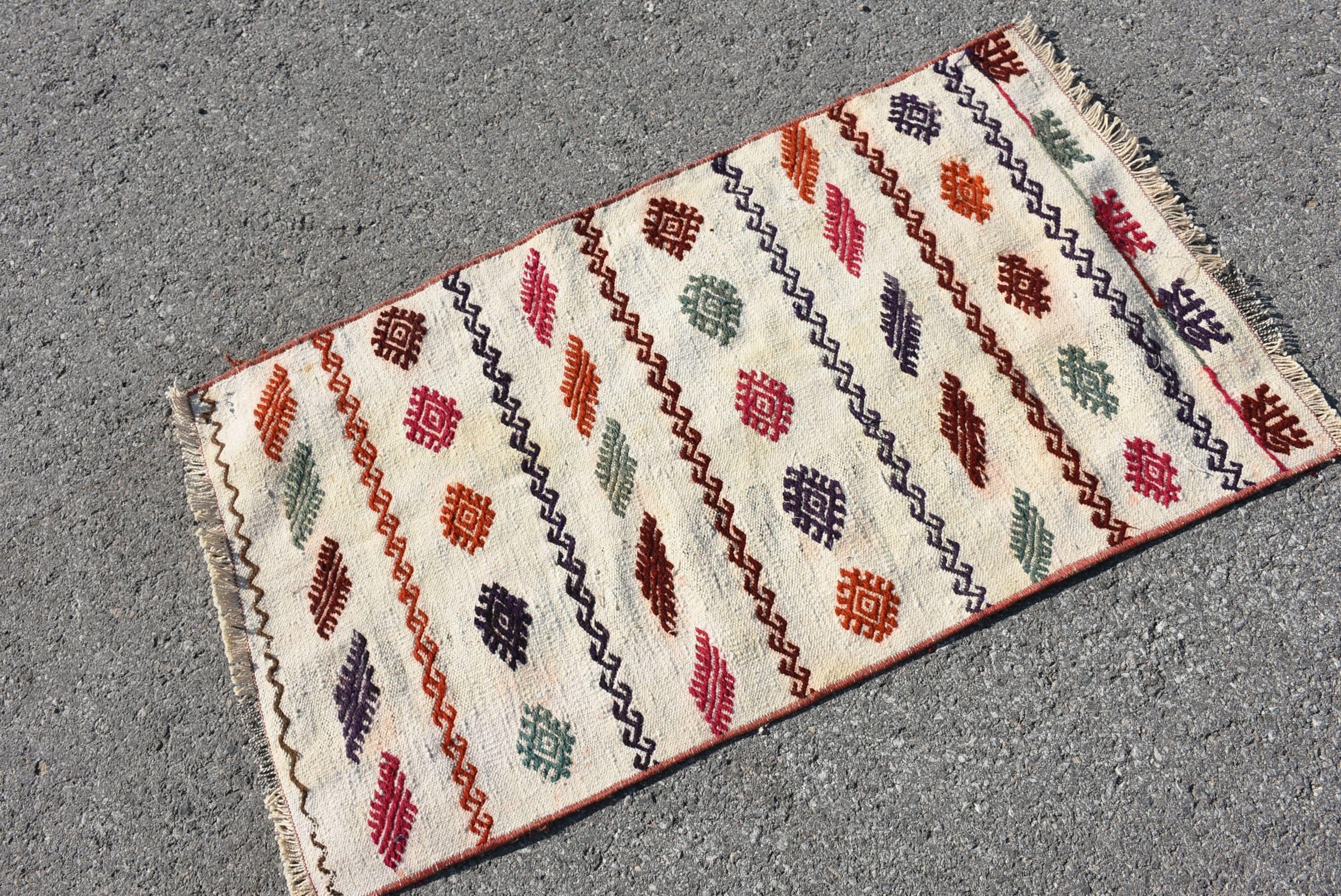 Banyo Kilim, Anadolu Kilim, 62x107 cm Küçük Kilim, Ev Kilim, Yatak odası Kilim, Banyo Kilim, Nostaljik Kilim, Turuncu Antik Kilim