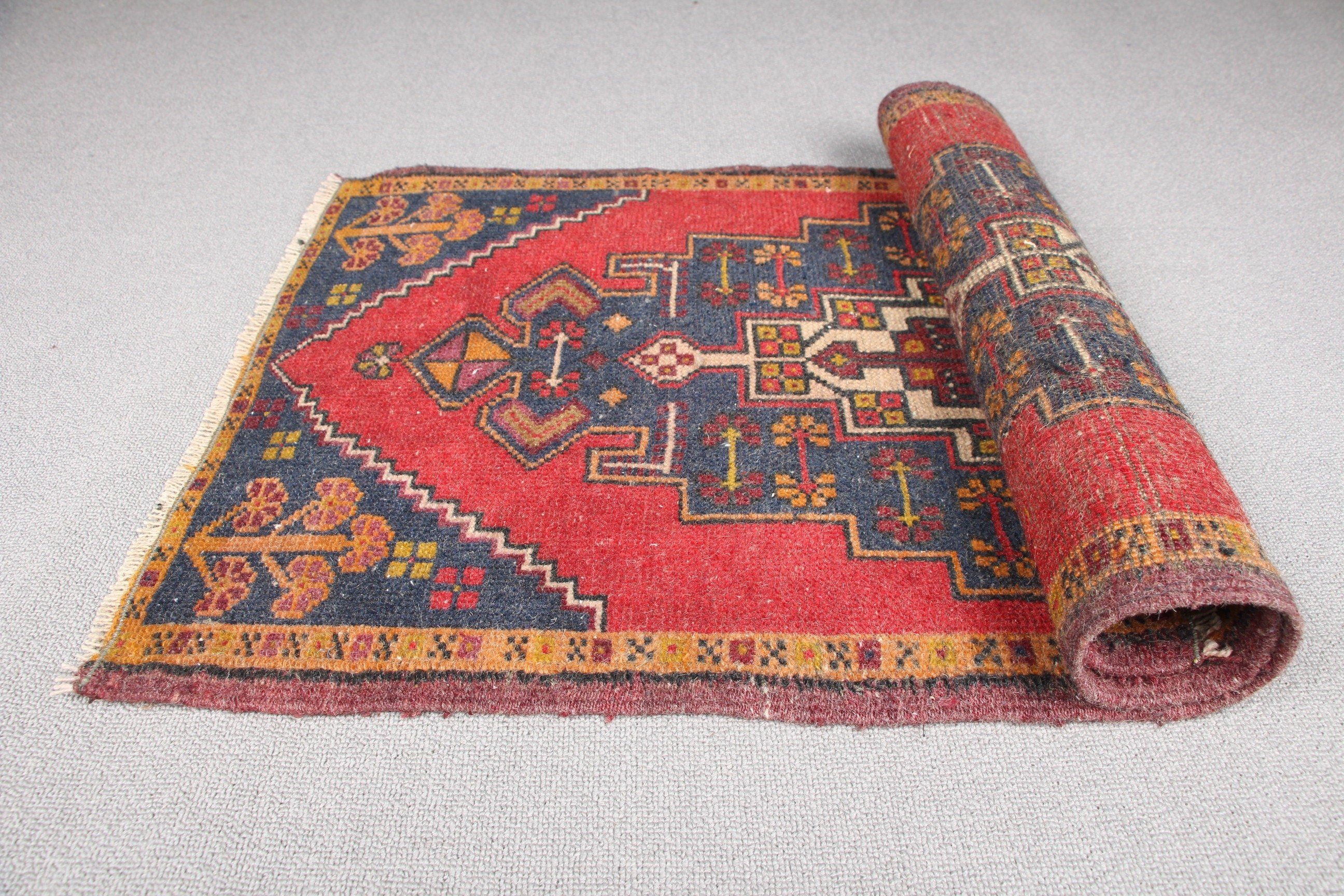 Anatolian Rugs, Red Floor Rug, 1.8x3.5 ft Small Rugs, Vintage Rug, Floor Rugs, Door Mat Rug, Rugs for Nursery, Turkish Rugs, Bedroom Rug