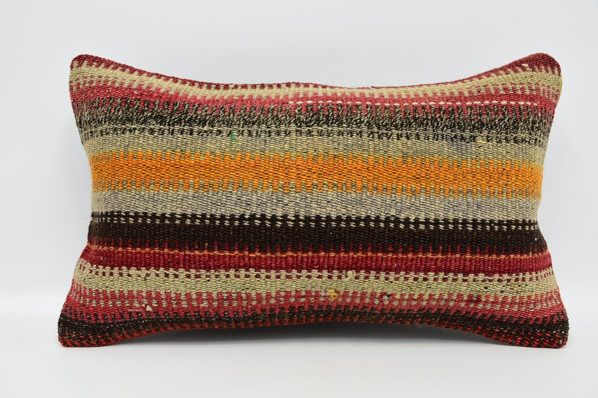 Turkish Kilim Pillow, 12"x20" Brown Pillow Cover, Antique Pillows, Pillow for Sofa, Turkish Bench Cushion, Handwoven Cushion Cover