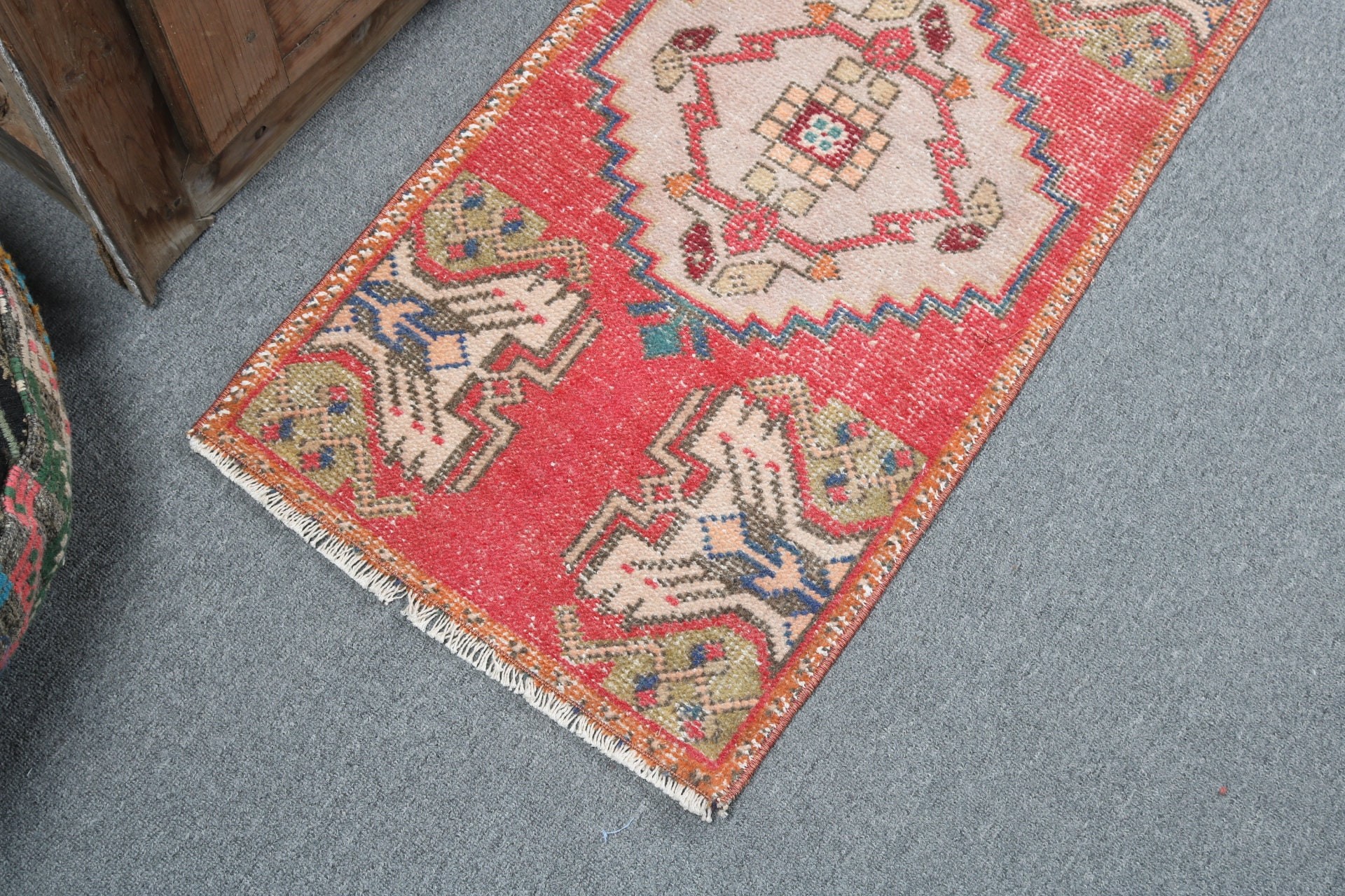 1.6x3.3 ft Small Rugs, Oriental Rug, Modern Rug, Entry Rugs, Rugs for Bath, Turkish Rug, Red Floor Rugs, Bathroom Rug, Vintage Rugs